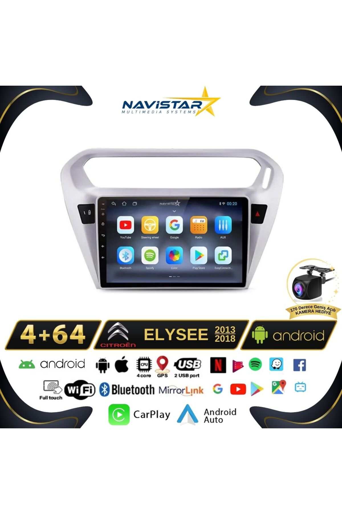Citroen Elysee 2 64gb Kablosuz Carplay 2013-2018 Android 13 Navigasyon Multimedya Sistemi