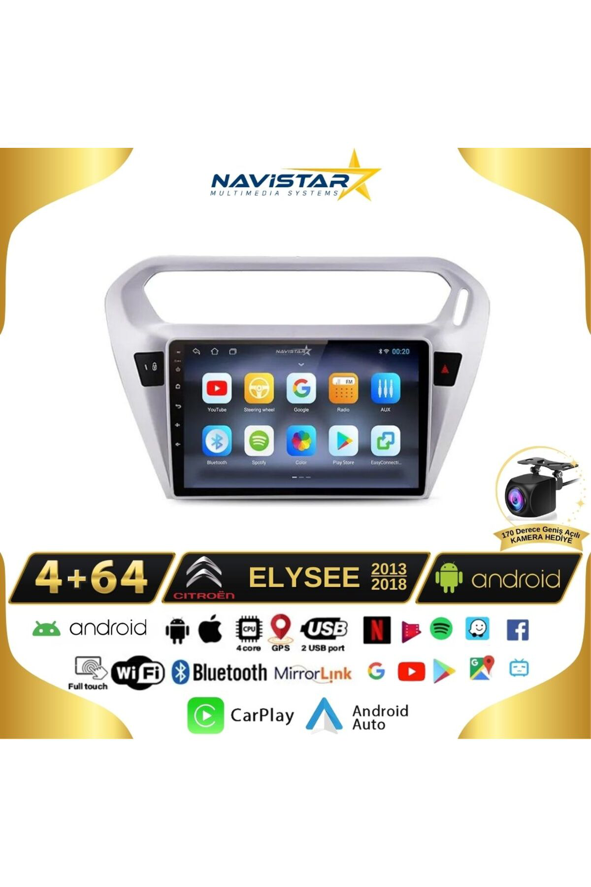 Citroen Elysee 4gb 64gb Kablosuz Carplay 2013-2018 Android 13 Nav