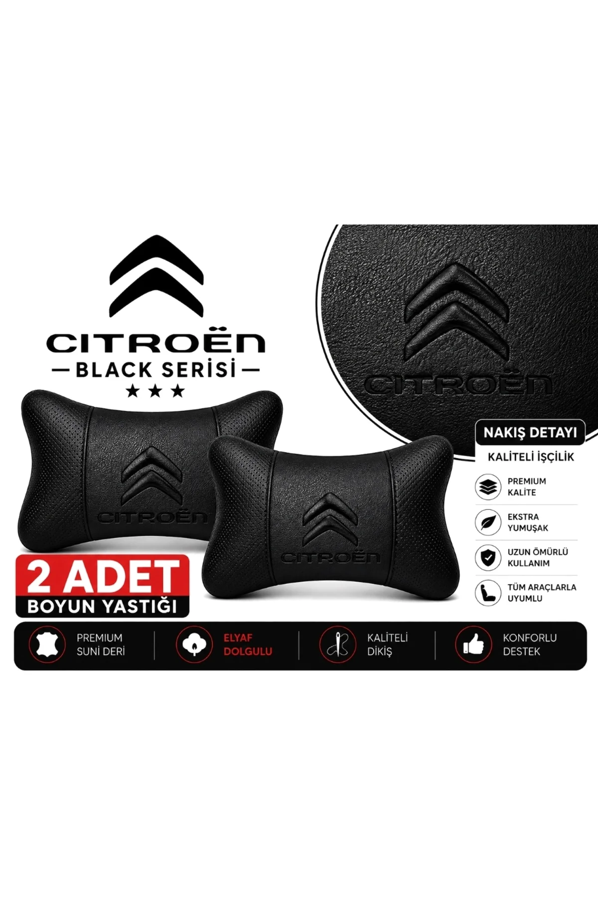 Cıtroen Eski Logo Black Serisi 2 Adet Araç Boyun Yastığı Siyah Premium Suni Deri Elyaf Dolgulu Oto Boyun Desteği Cıtroen Eski Logo Black Serisi 2 Adet Araç Boyun Yastığı Siyah Premium Suni Deri Elyaf Dolgulu Oto Boyun Desteği