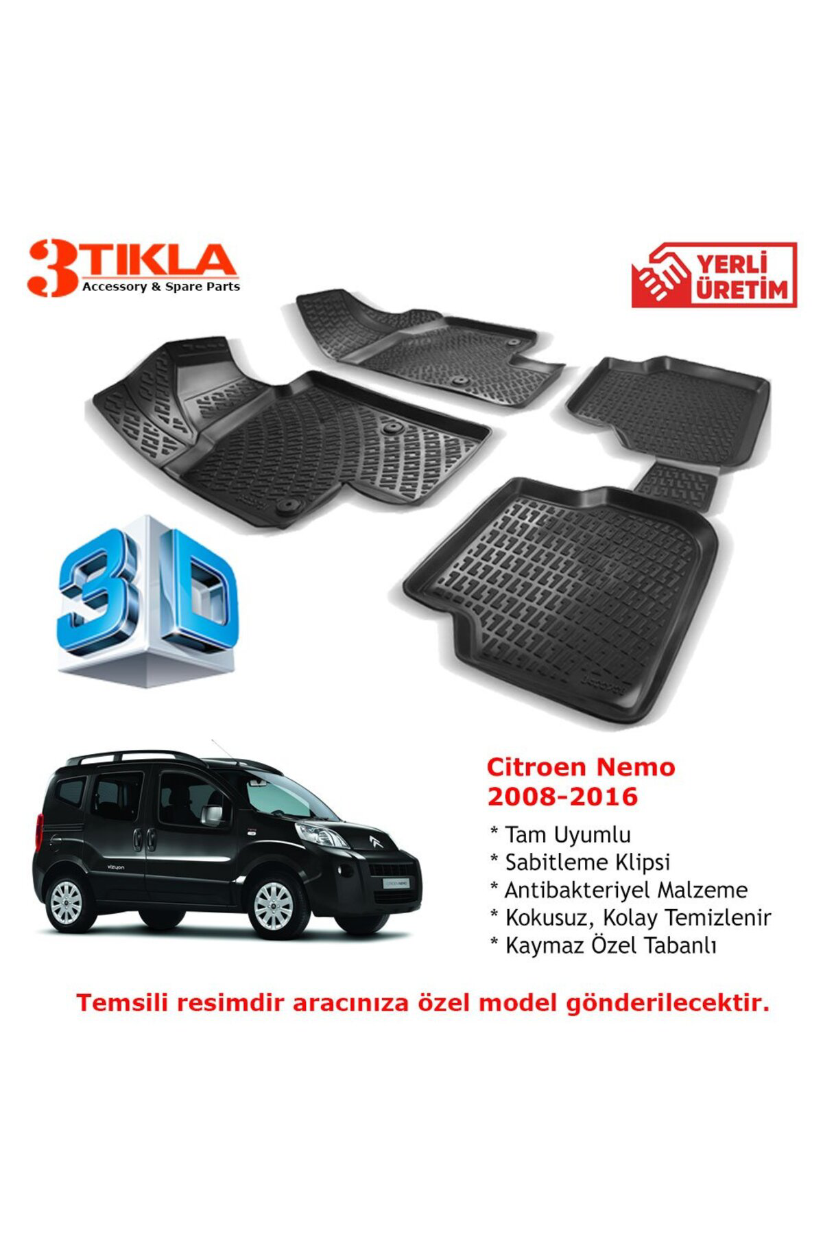 Citroen Nemo 2008-2016 Premium 3D Havuzlu Paspas Seti