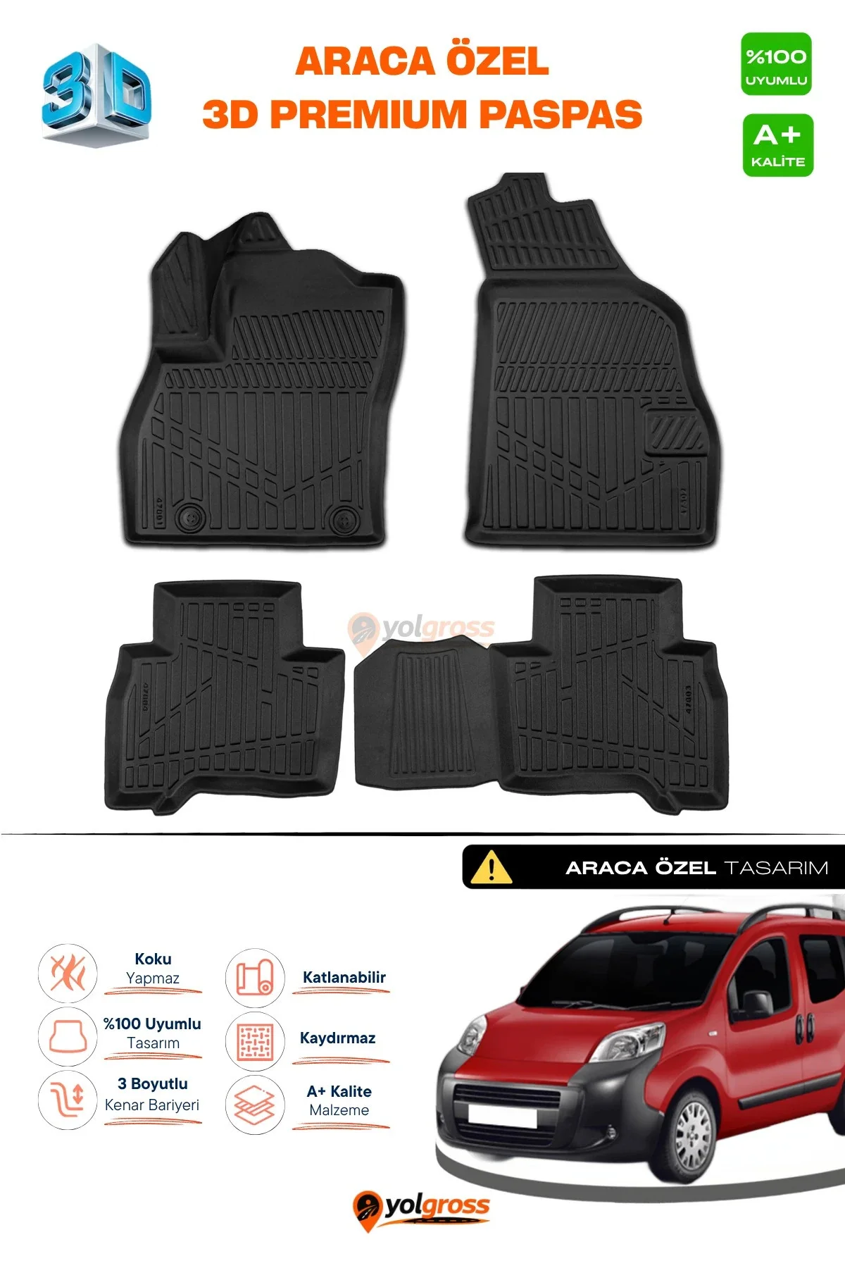 Citroen Nemo 3D Pro Havuzlu Paspas 2008 Üzeri A+ Kalite