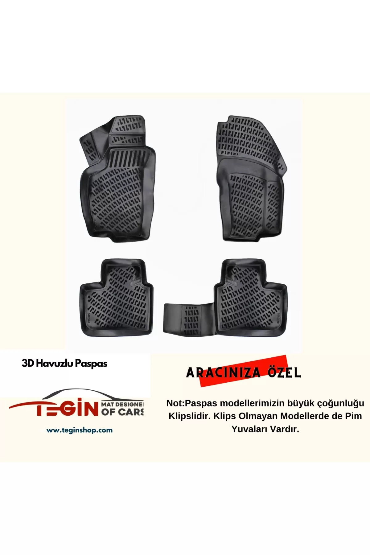 Citroen Nemo Panelvan 2 Parça 2012 3D Havuzlu Paspas Siyah