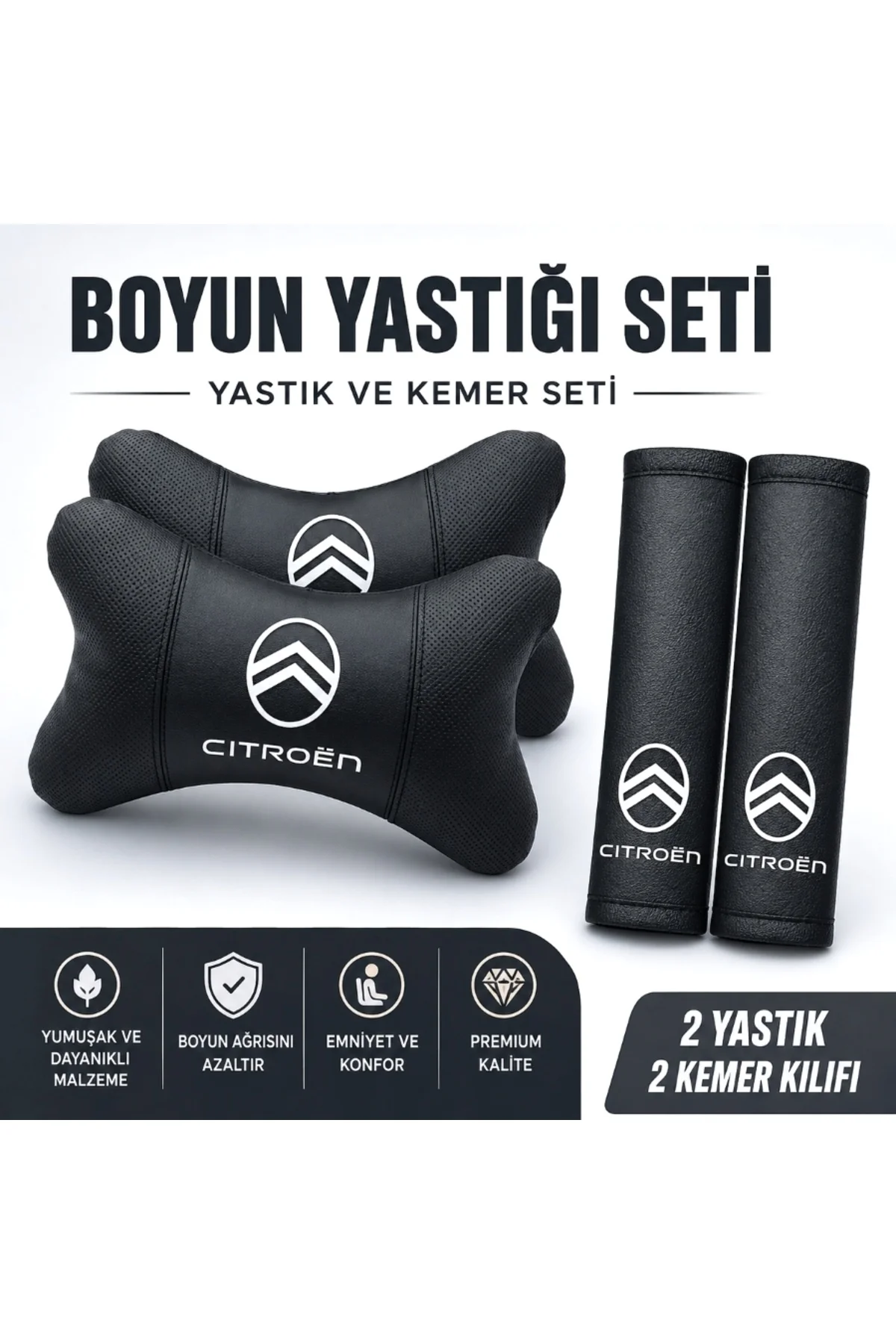Cıtroen Yeni Logo Beyaz Oto Boyun Yastığı Ve Kemer Pedi Cıtroen Yeni Logo Beyaz Oto Boyun Yastığı Ve Kemer Pedi