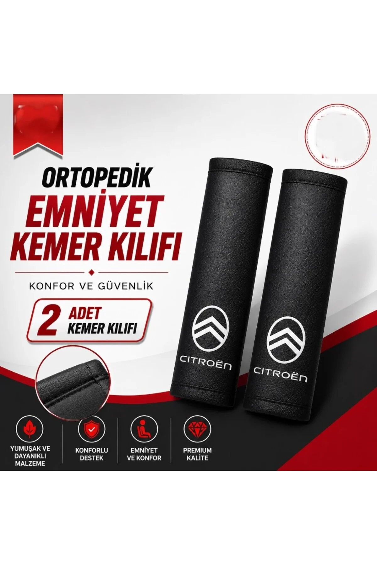 Cıtroen Yeni Logo Beyaz Oto Boyun Yastığı Ve Kemer Pedi Cıtroen Yeni Logo Beyaz Oto Boyun Yastığı Ve Kemer Pedi - Görsel 3