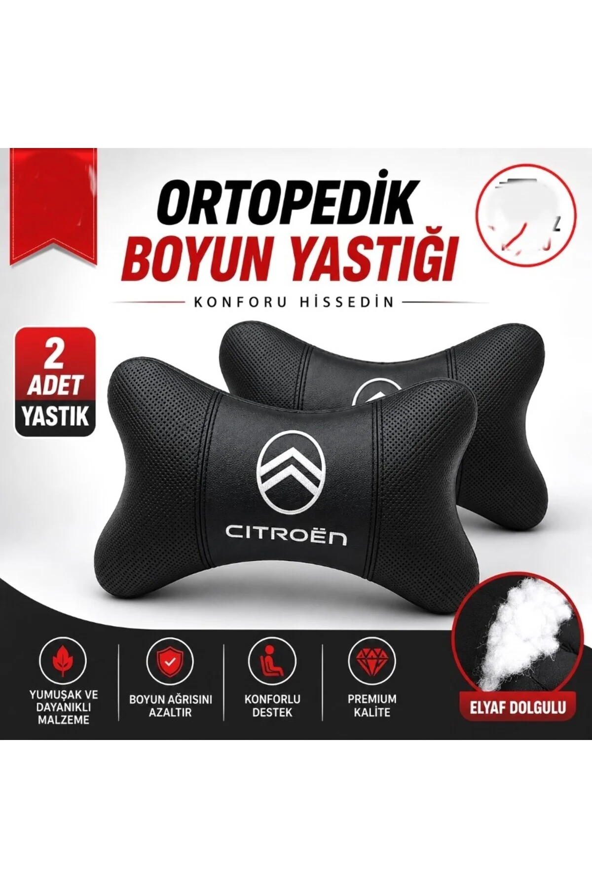 Cıtroen Yeni Logo Beyaz Oto Boyun Yastığı Ve Kemer Pedi Cıtroen Yeni Logo Beyaz Oto Boyun Yastığı Ve Kemer Pedi - Görsel 2