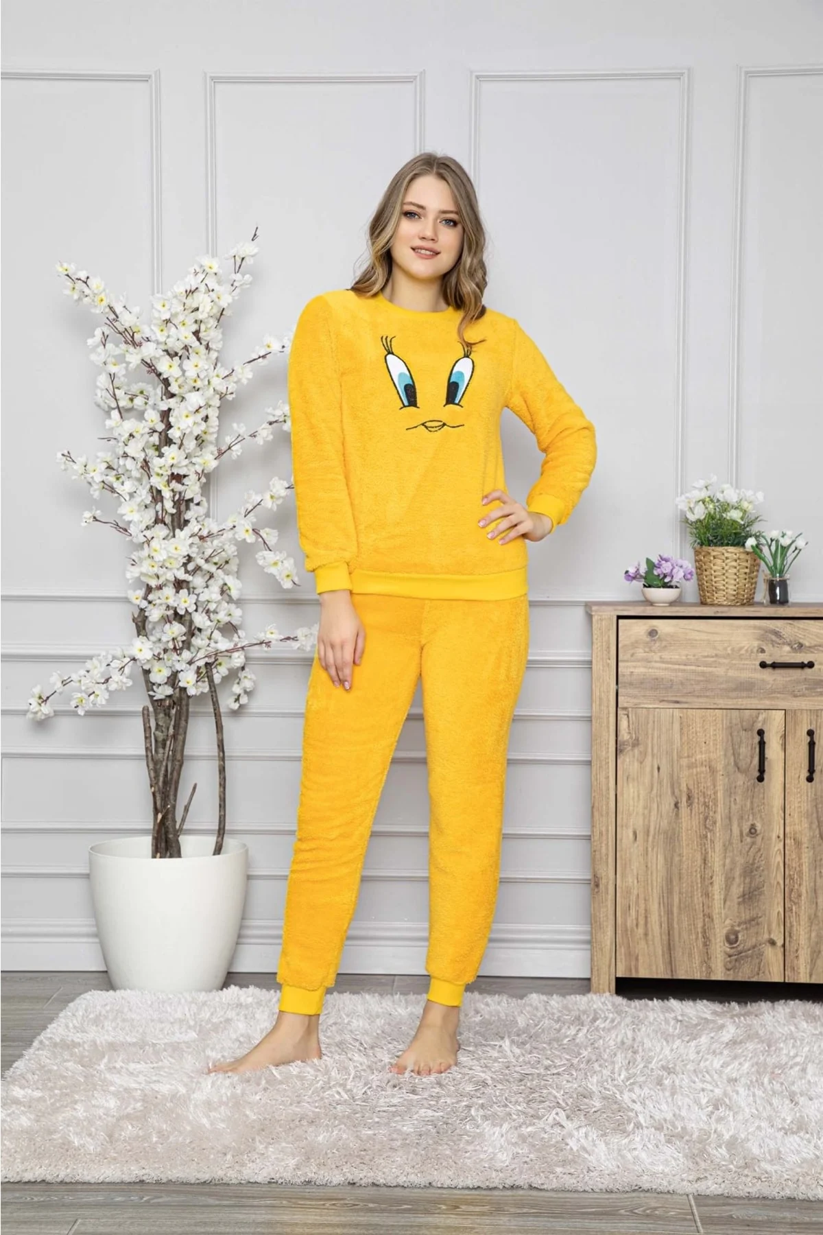 Civciv Desenli Anne Kız Çocuk Kombin Peluş Pijama Takımı (ANNE KIZ AYRI SATILIR.), Sarı, 8-10 Yaş Fiyatı, Yorumları ve Özellikleri