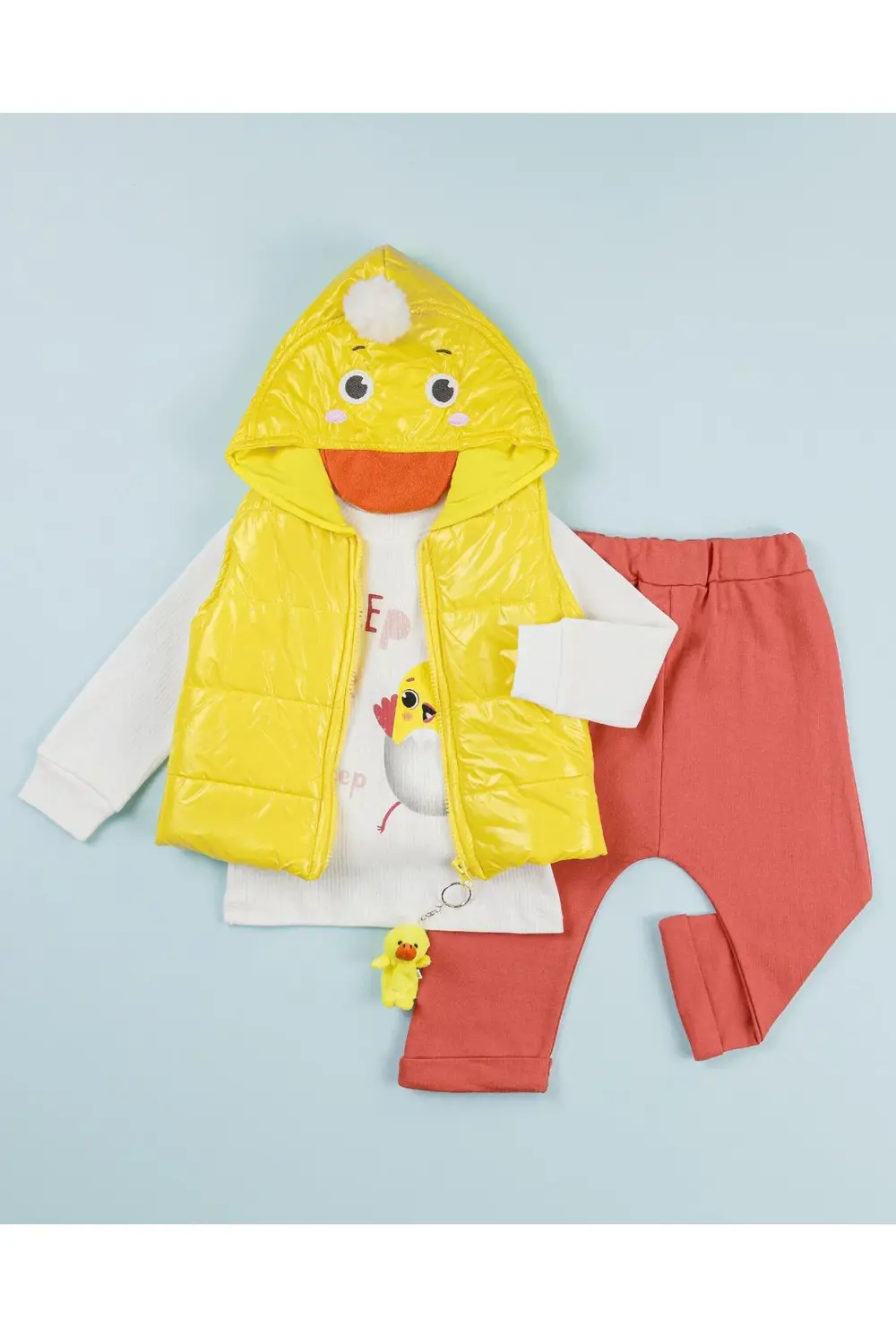 Civciv Temalı Şişme Yelekli Unisex Bebek Eşofman Takımı