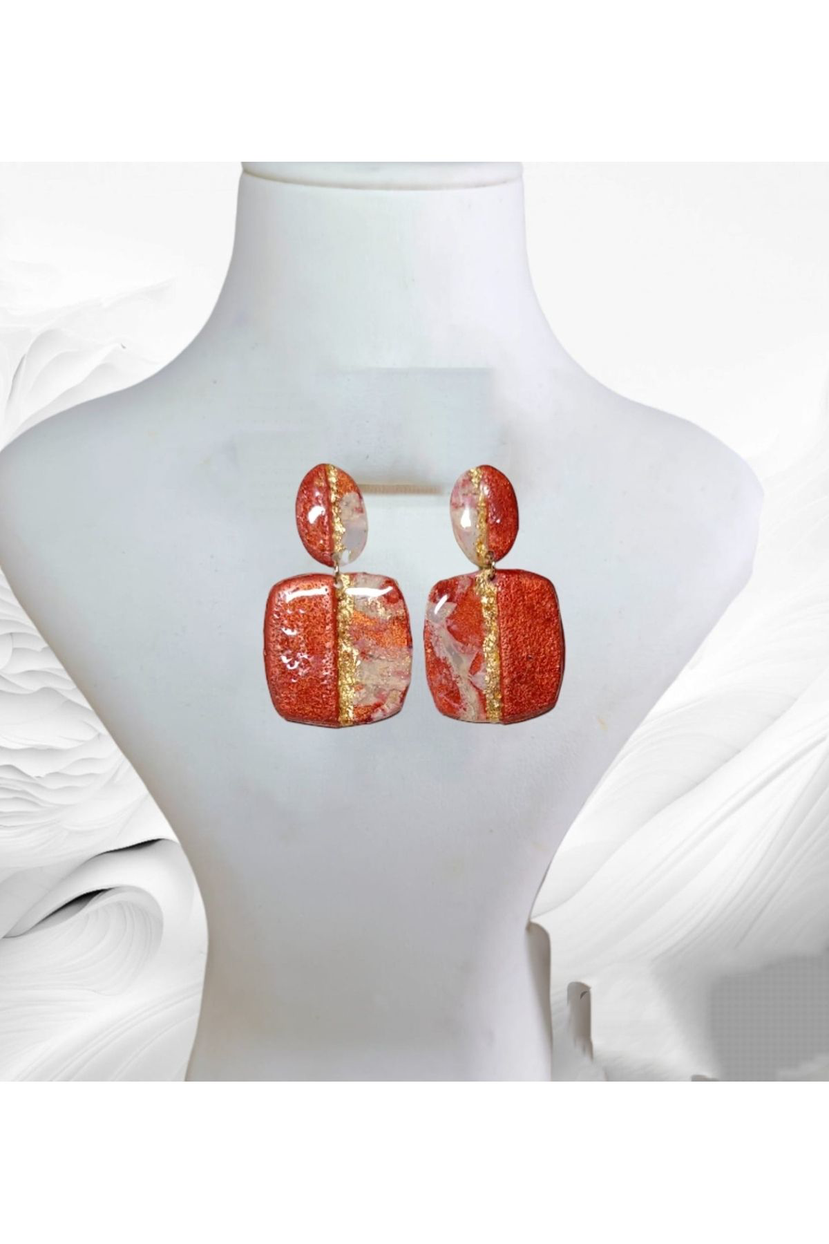 Çivi Kiremit Polimer Kil & Epoksi Tasarım Küpe