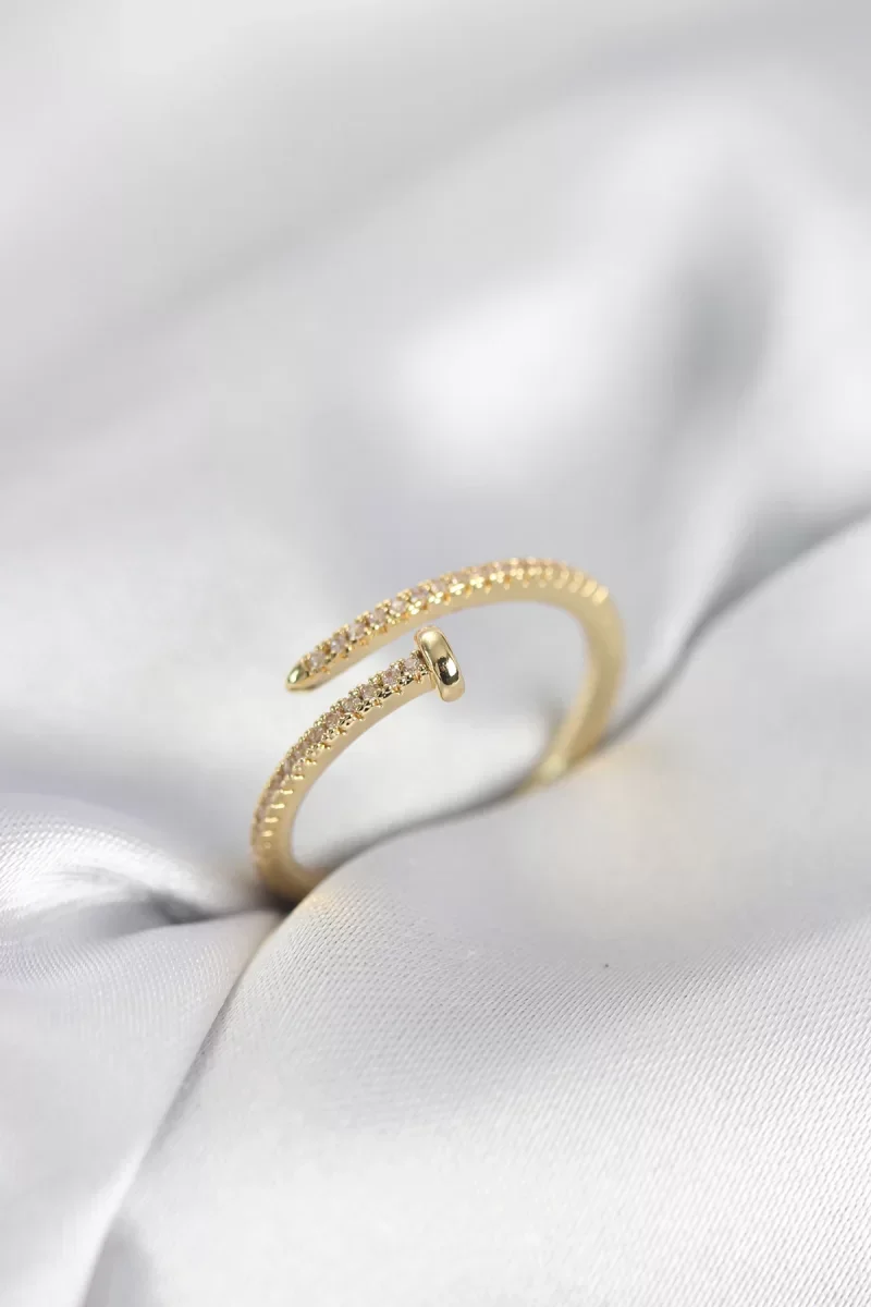 Çivi Model Zirkon Taşlı Gold Renk Kadın Yüzük - Lisinya