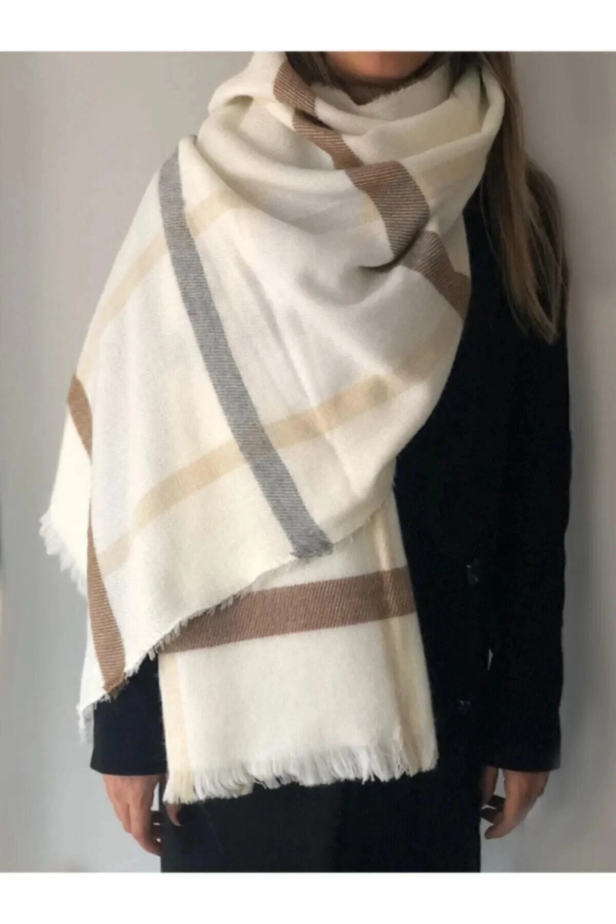 Çizgi Desenli Ekose Kalın Atkı