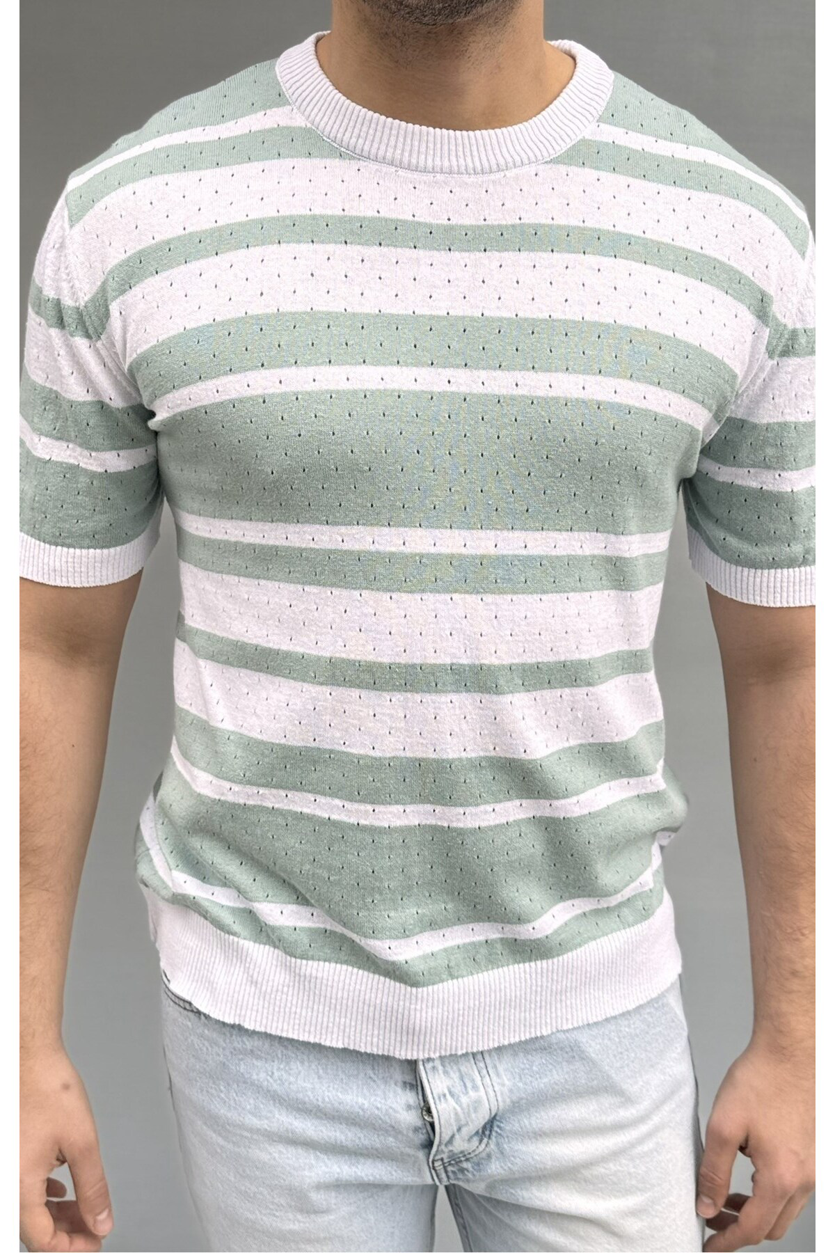 Casualmen32 Çizgi Detay Delikli Triko T-Shirt