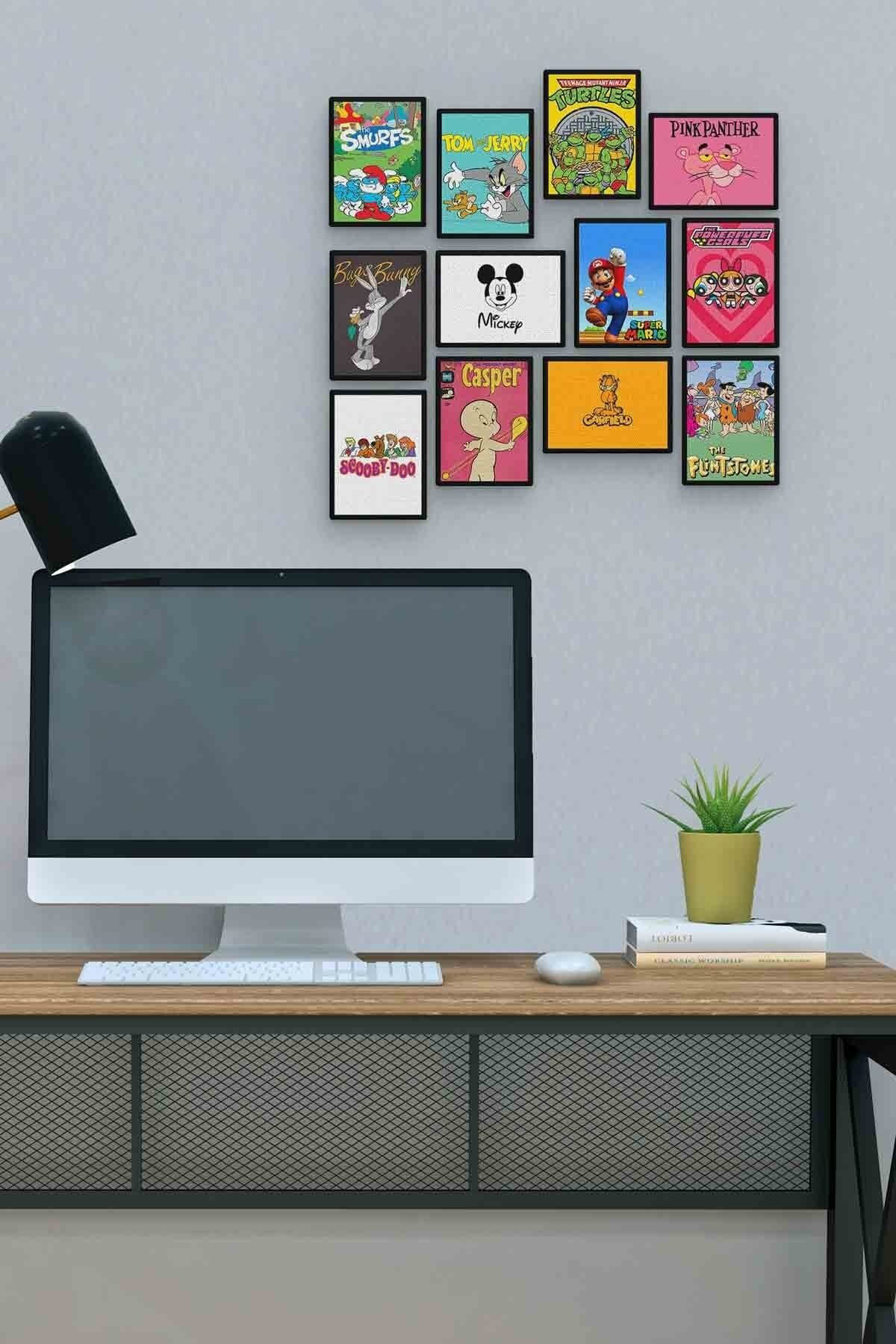 Çizgi Film 12 Parça Mdf (ahşap) Tablo Ofis Boyu 