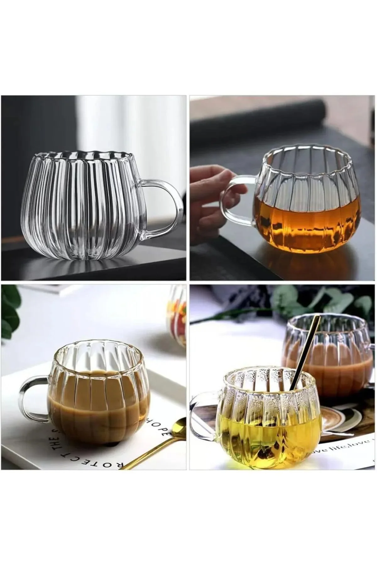 Çizgi Tasarımlı Kupa Cam Bardak Kahve Sunum - Borosilikat 400 ml Çizgi Tasarımlı Kupa Cam Bardak Kahve Sunum - Borosilikat 400 ml