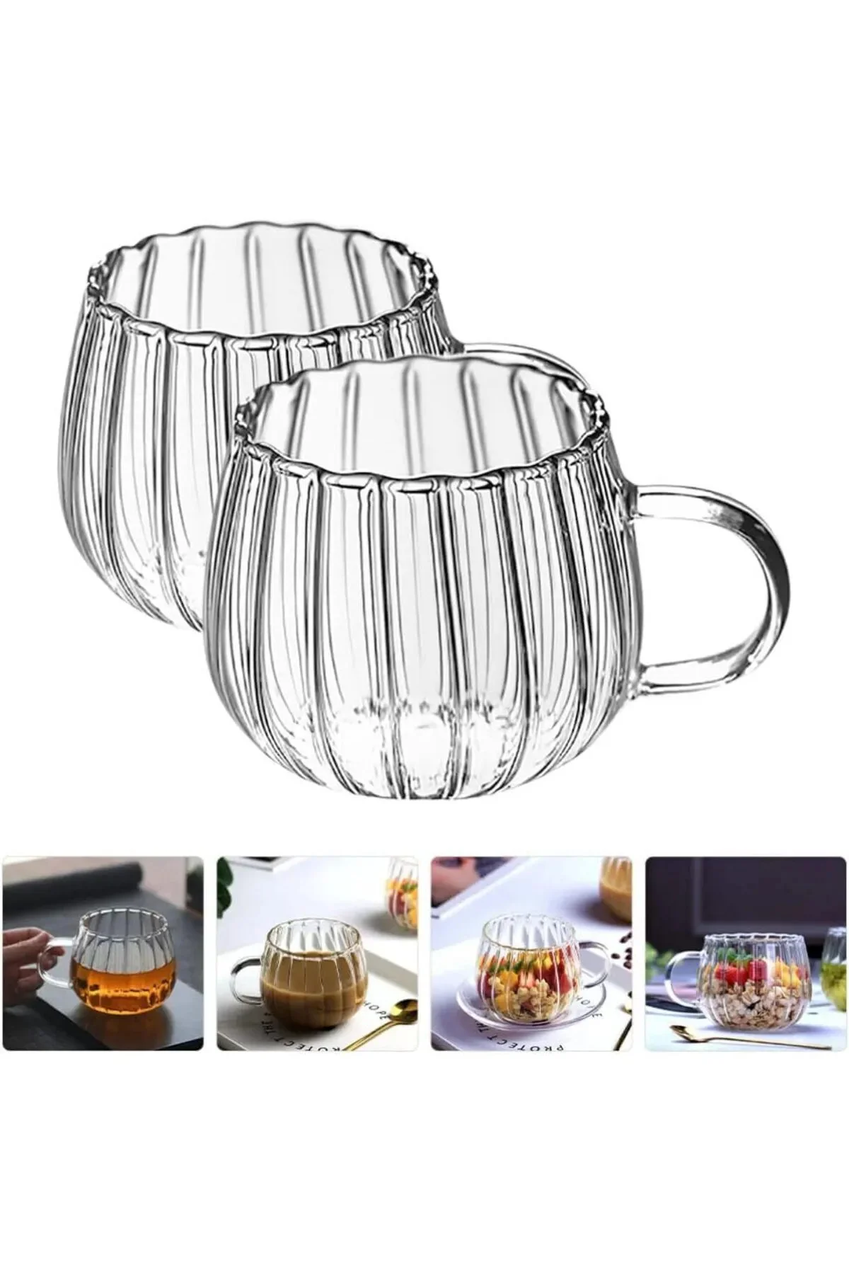 Çizgi Tasarımlı Kupa Cam Bardak Kahve Sunum - Borosilikat 400 ml Çizgi Tasarımlı Kupa Cam Bardak Kahve Sunum - Borosilikat 400 ml
