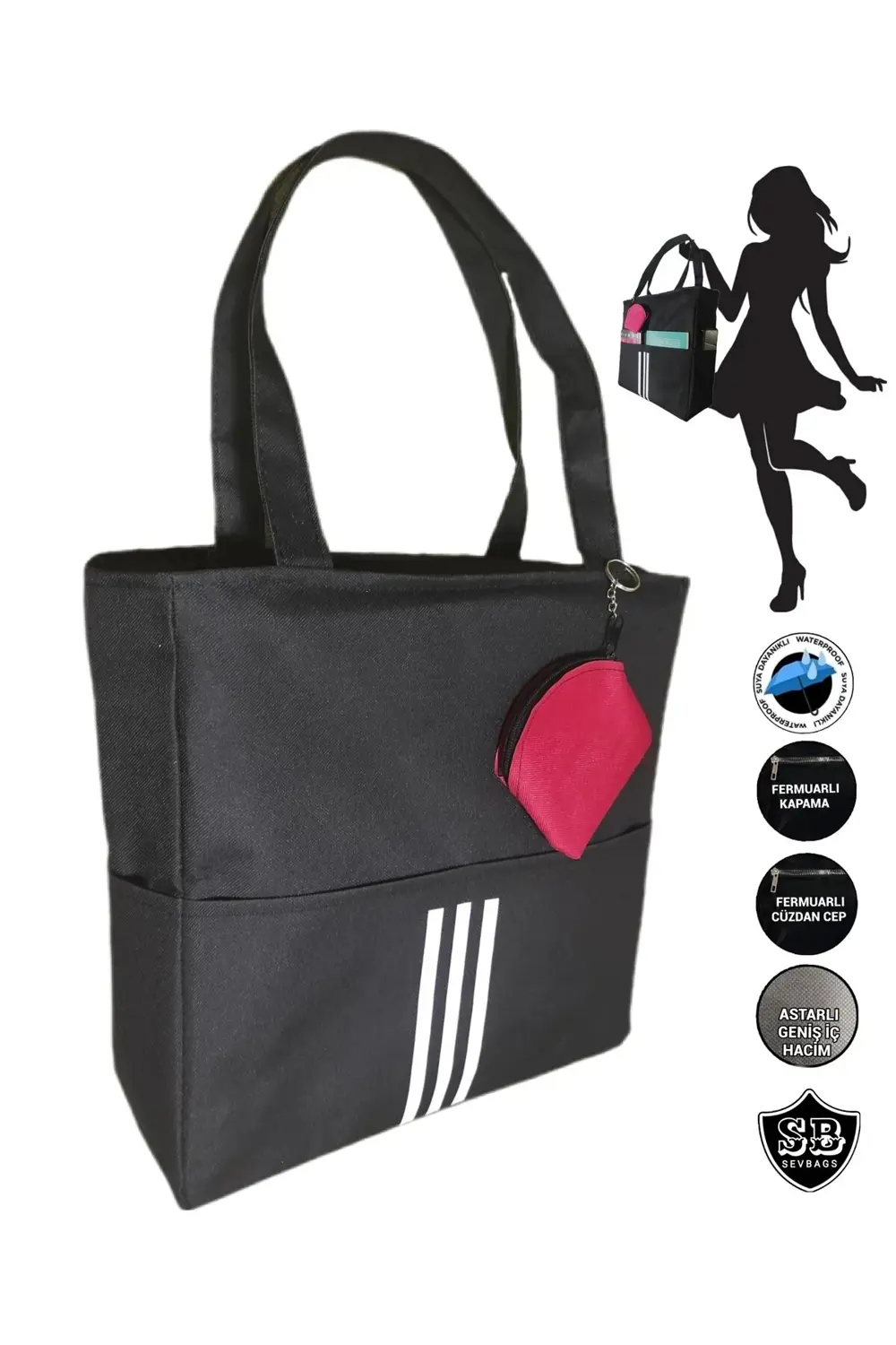 Çizgili Çok Bölmeli Plaj Çantası