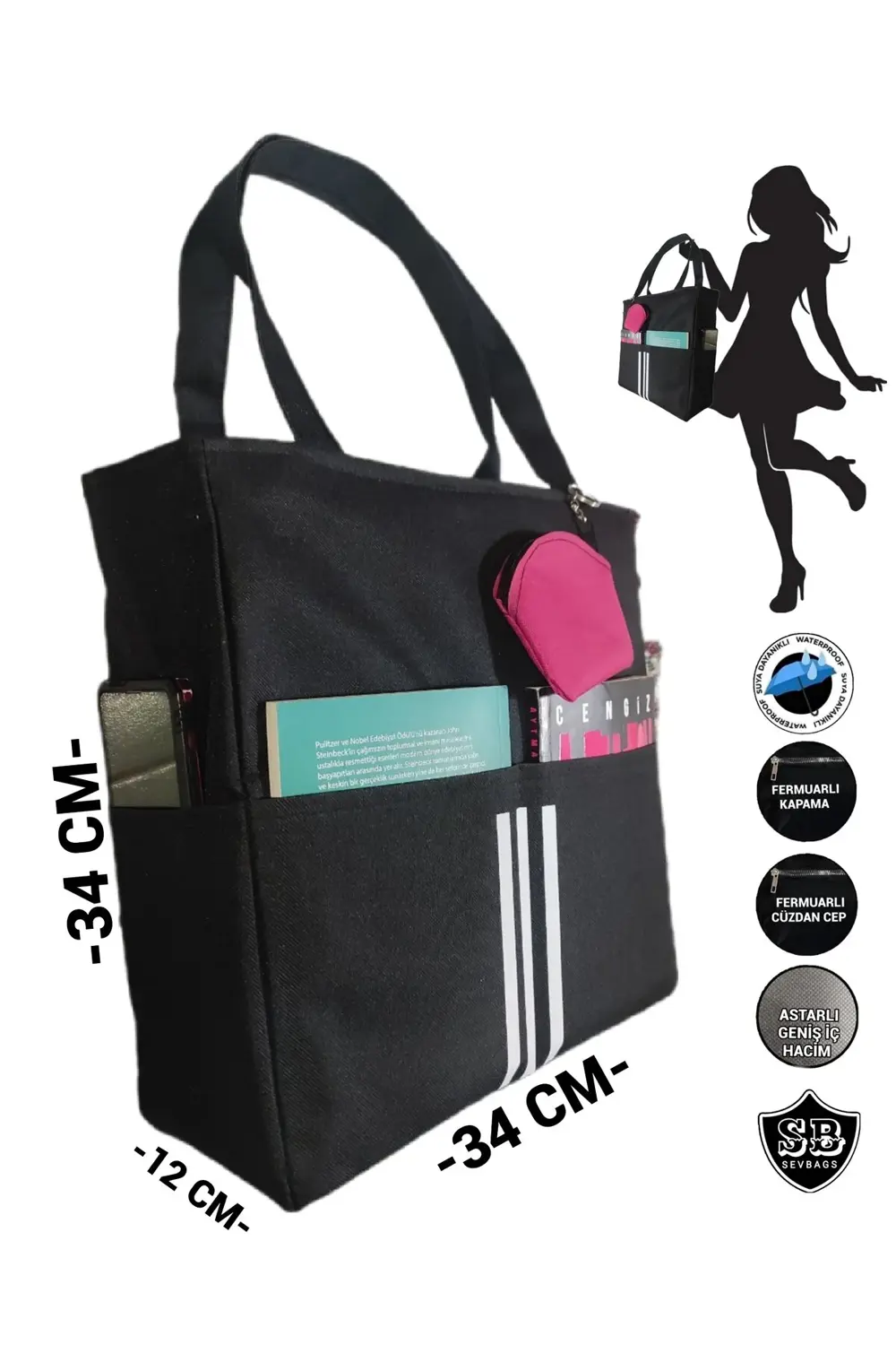 Çizgili Çok Bölmeli Plaj Çantası