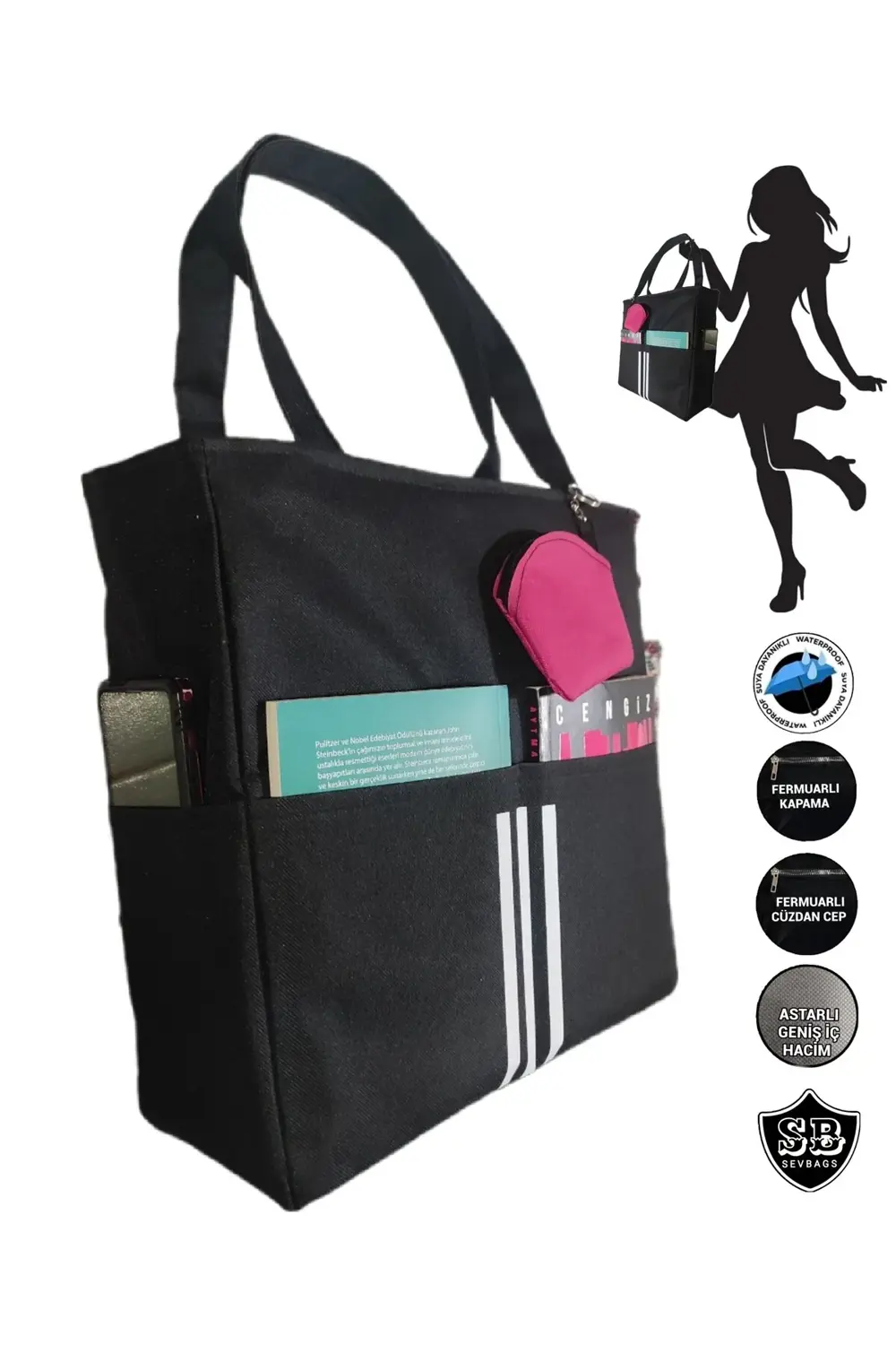 Çizgili Çok Bölmeli Plaj Çantası