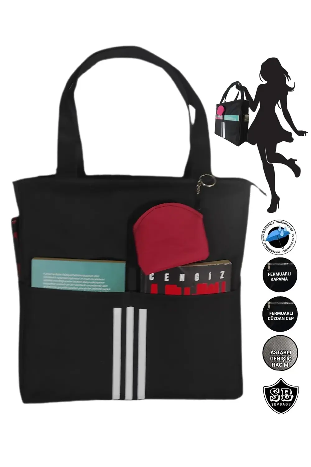 Çizgili Çok Bölmeli Plaj Çantası