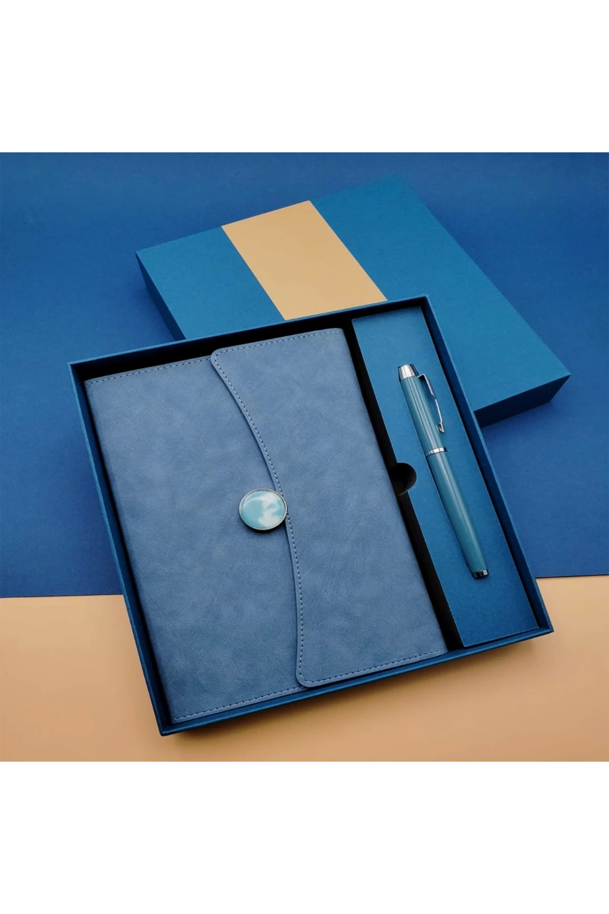 Azra Hediyelik Çizgili Defter Ve Metal Kalem Seti