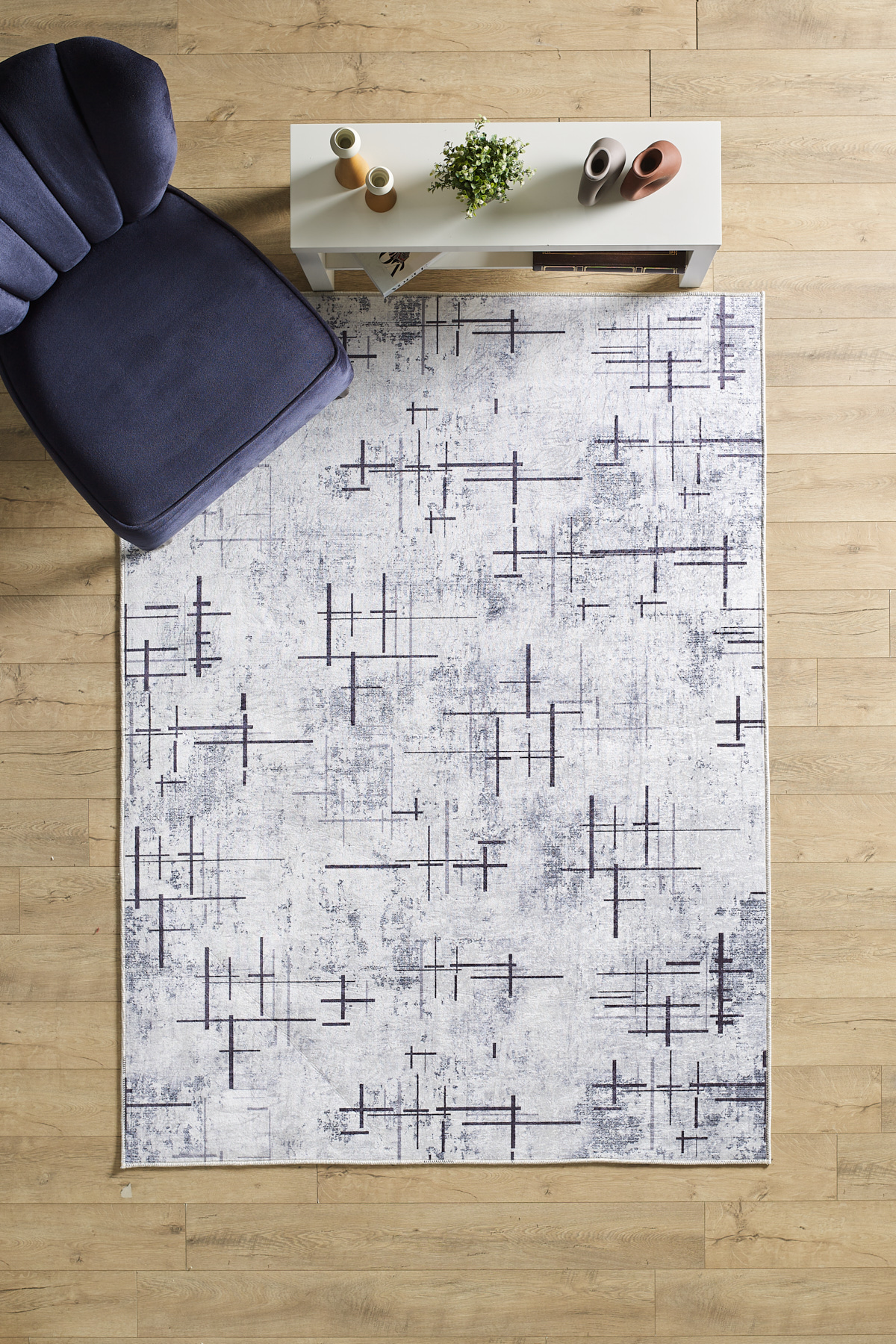 Anaska Home Çizgili Desen Gri Oturma Odası Halısı Salon Halısı Yıkanabilir Le