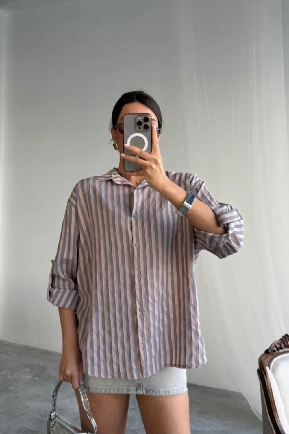 ÇİZGİLİ GÖMLEKKETEN - Antrasit