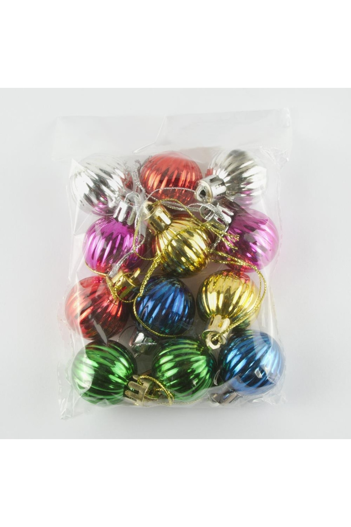 Çizgili Küçük Boy Cici Top Yılbaşı Ağaç Süsü 12li