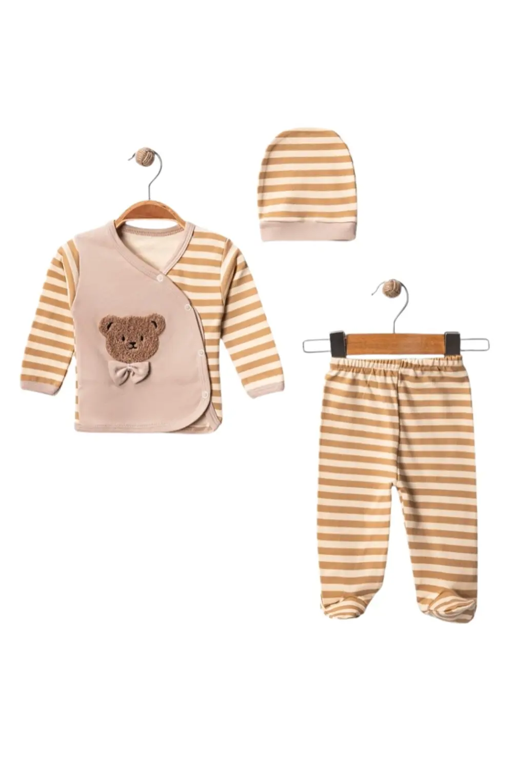 Çizgili Papyonlu 3 Lü Zıbın Hastane ÇıkışıTakım 3 Ay Uni