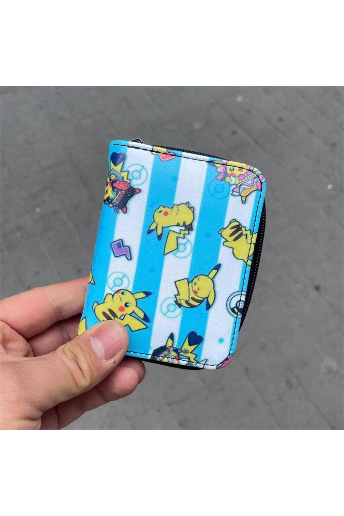 Çizgili Pokemon - Pikachu Kolaj Kısa Cüzdan