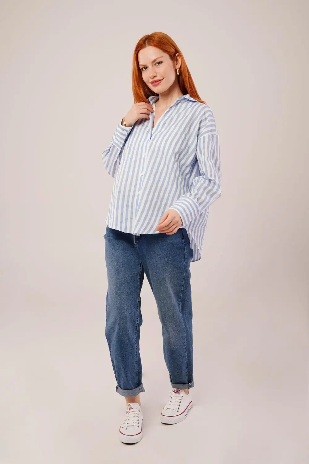 Çizgili Rahat Kesim Mavi Gömlek