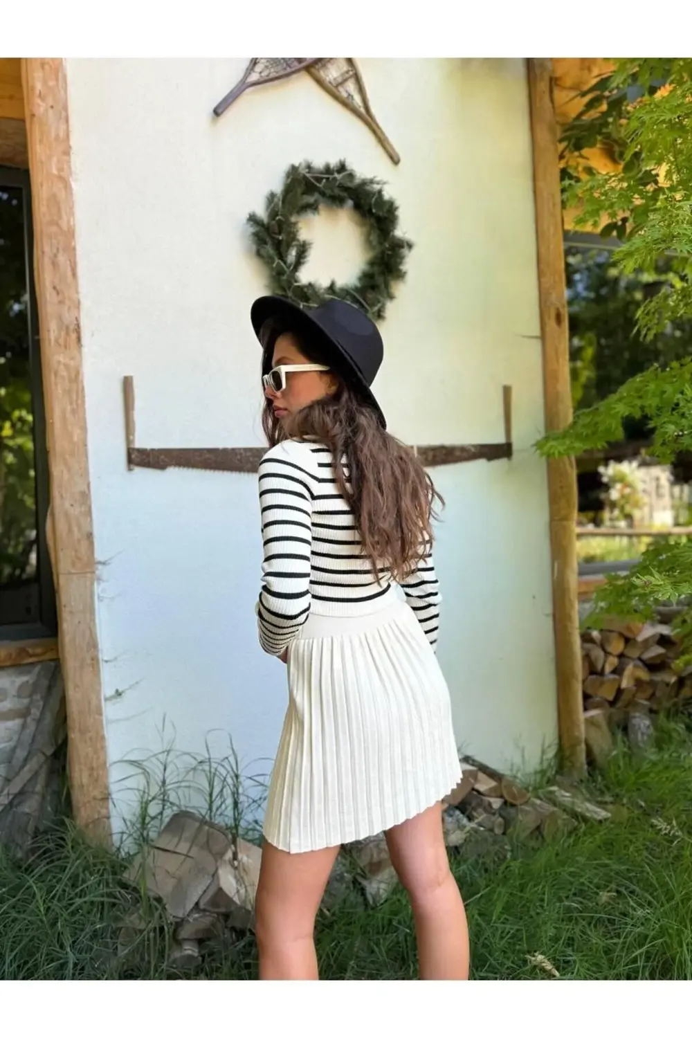 ÇİZGİLİ V YAKA UZUN KOL ETEKLİ   TAKIM