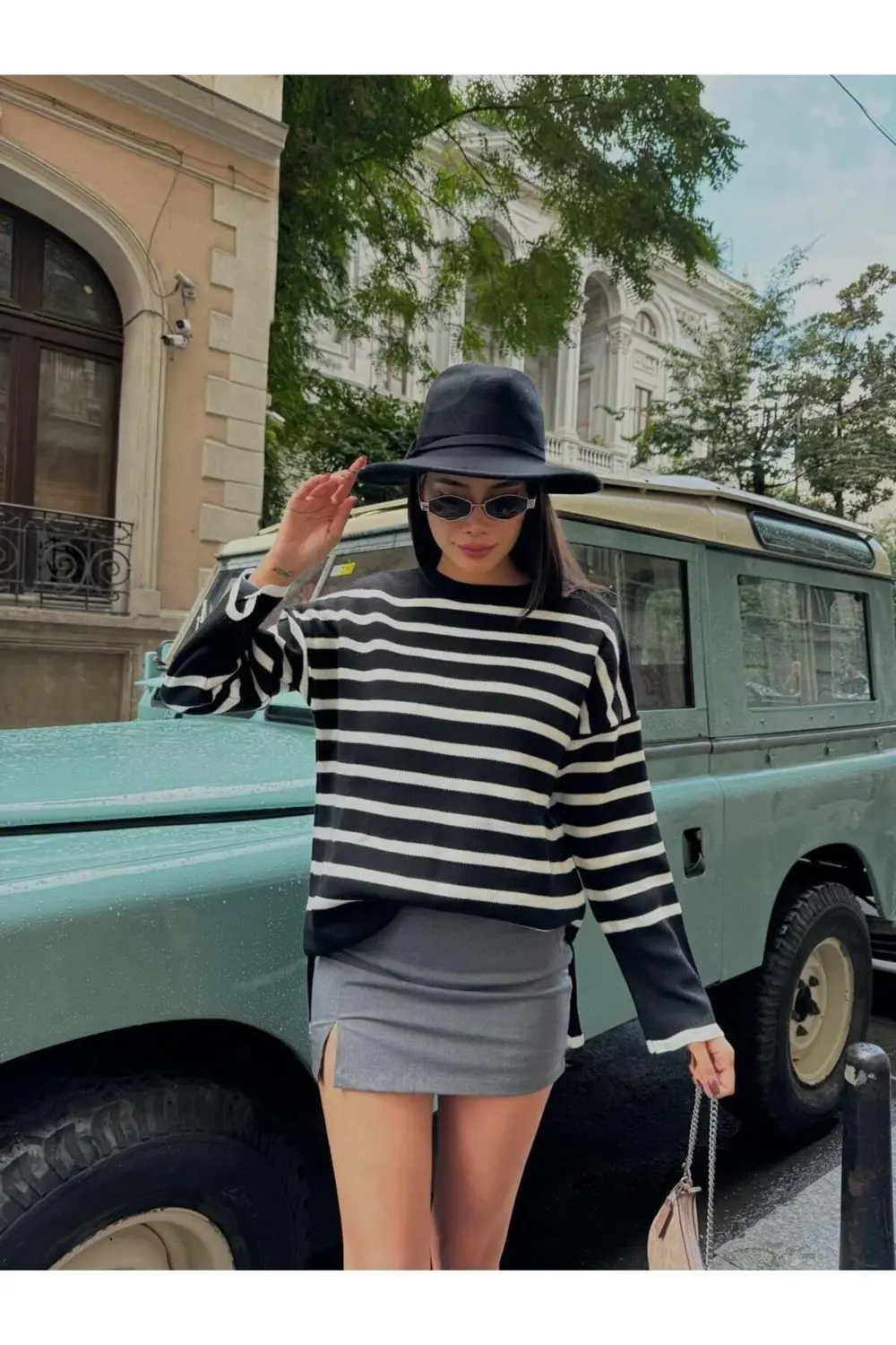 ÇİZGİLİ YIRTMAÇLI TESETTÜRE ÖZEL TRİKO TUNİK