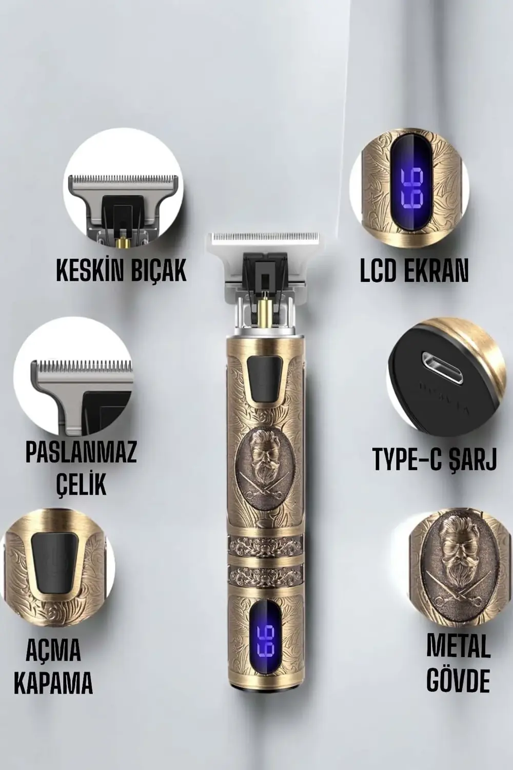 Çizik Tıraş Makinesi Şarjlı Paslanmaz Çelik Bıçaklı Uzun Ömürlü