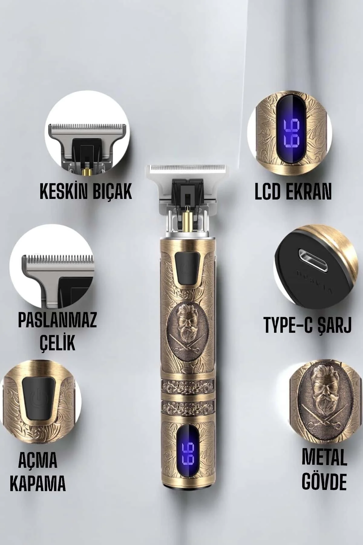Çizik Tıraş Makinesi Şarjlı Paslanmaz Çelik Bıçaklı Uzun Ömürlü