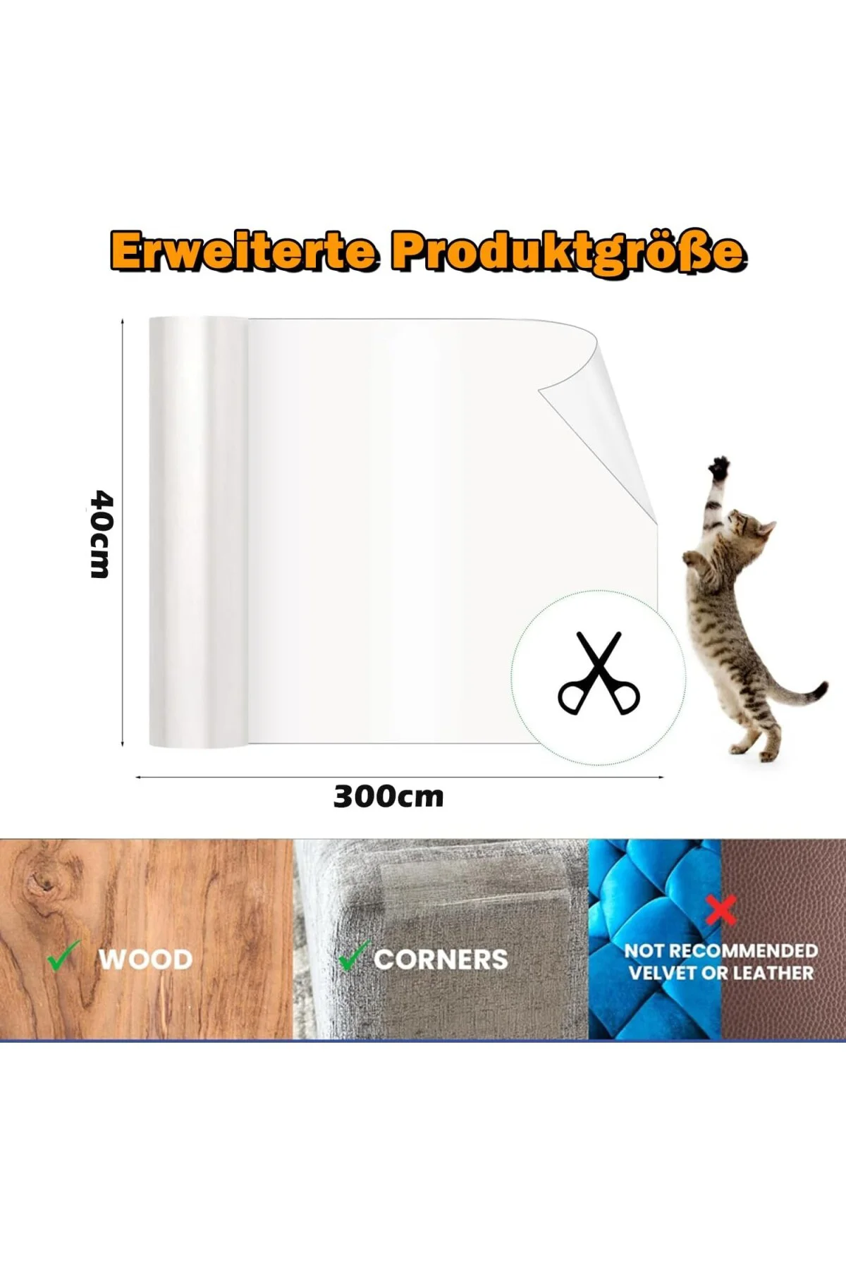 Çizilmeye karşı koruma, kedi bandı, 40 cm x 3 m, kendinden yapışk
