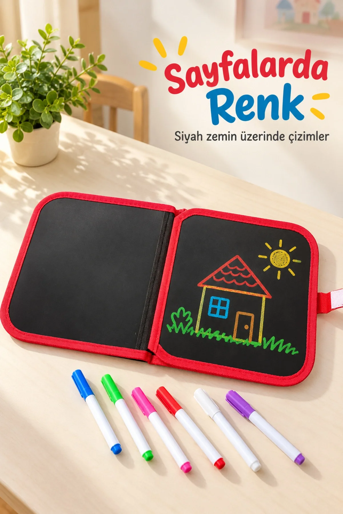 Çizim Kitabı Renkli Kalemler ve Siyah Kalem Tutuculu - Görsel 5