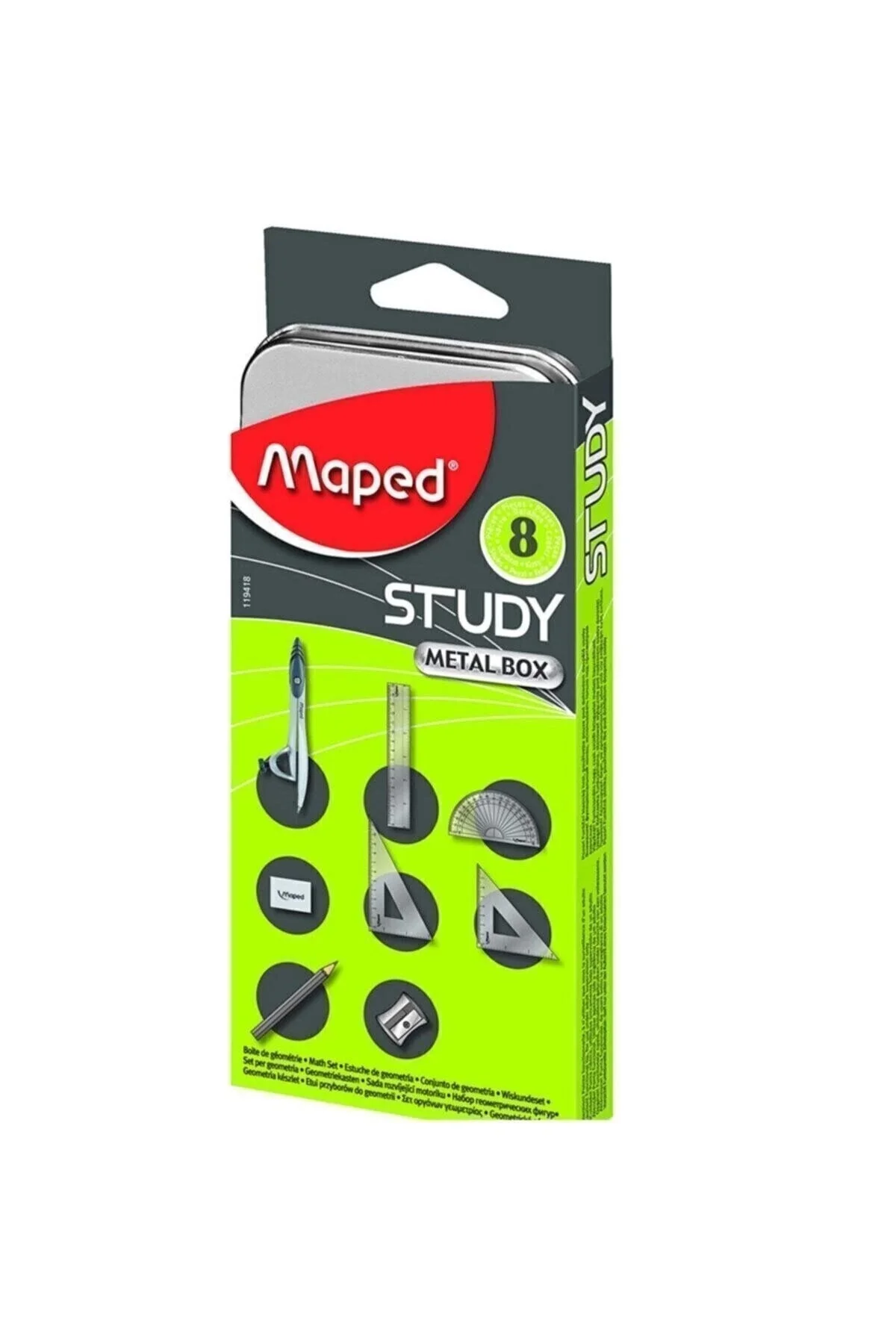 Study Nikel Metal Kutu 8li Pergel Takımı / 119418