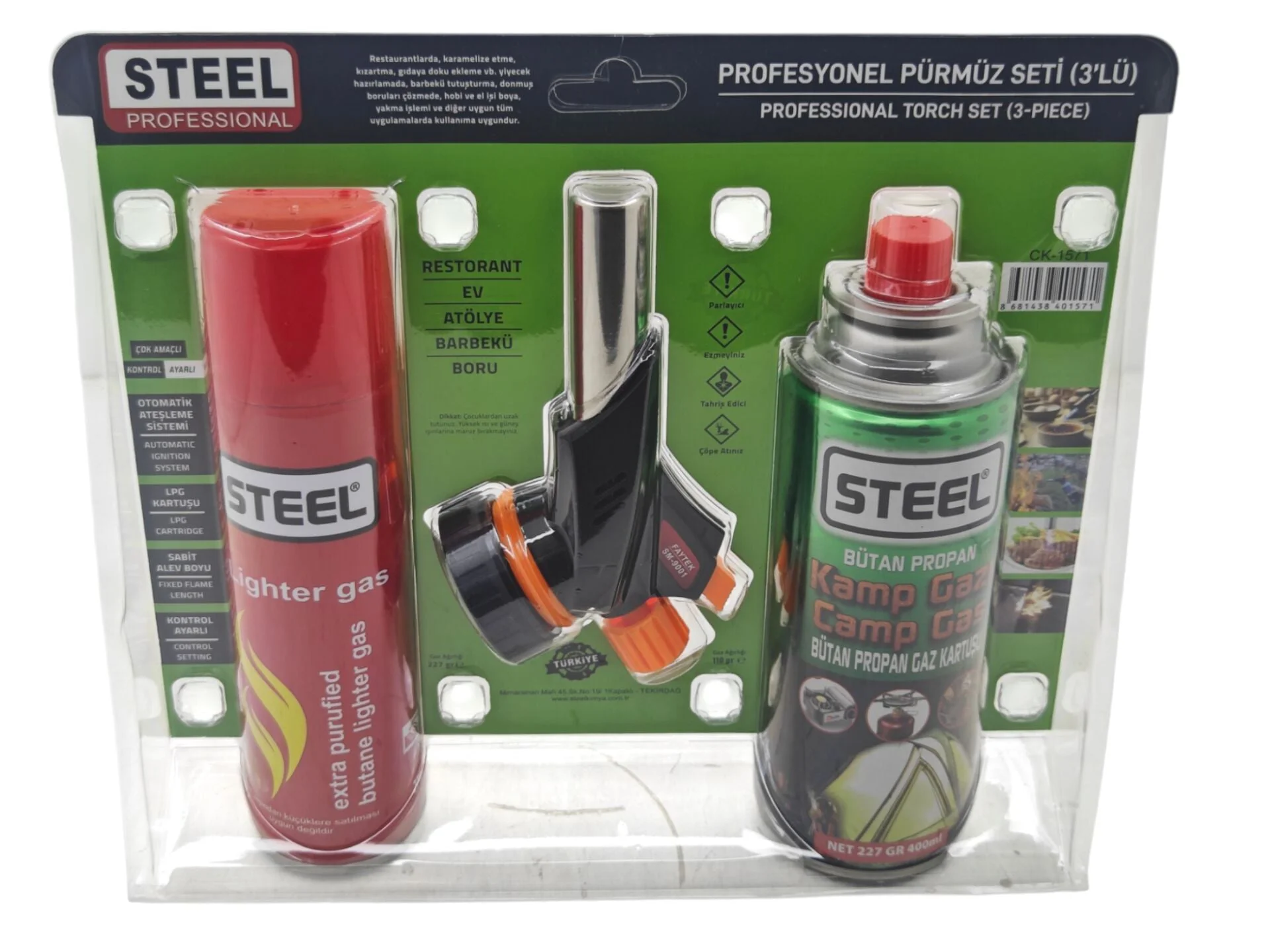 CK-1571   Steel Profesyonel Kamp Pürmüz Seti 3lü