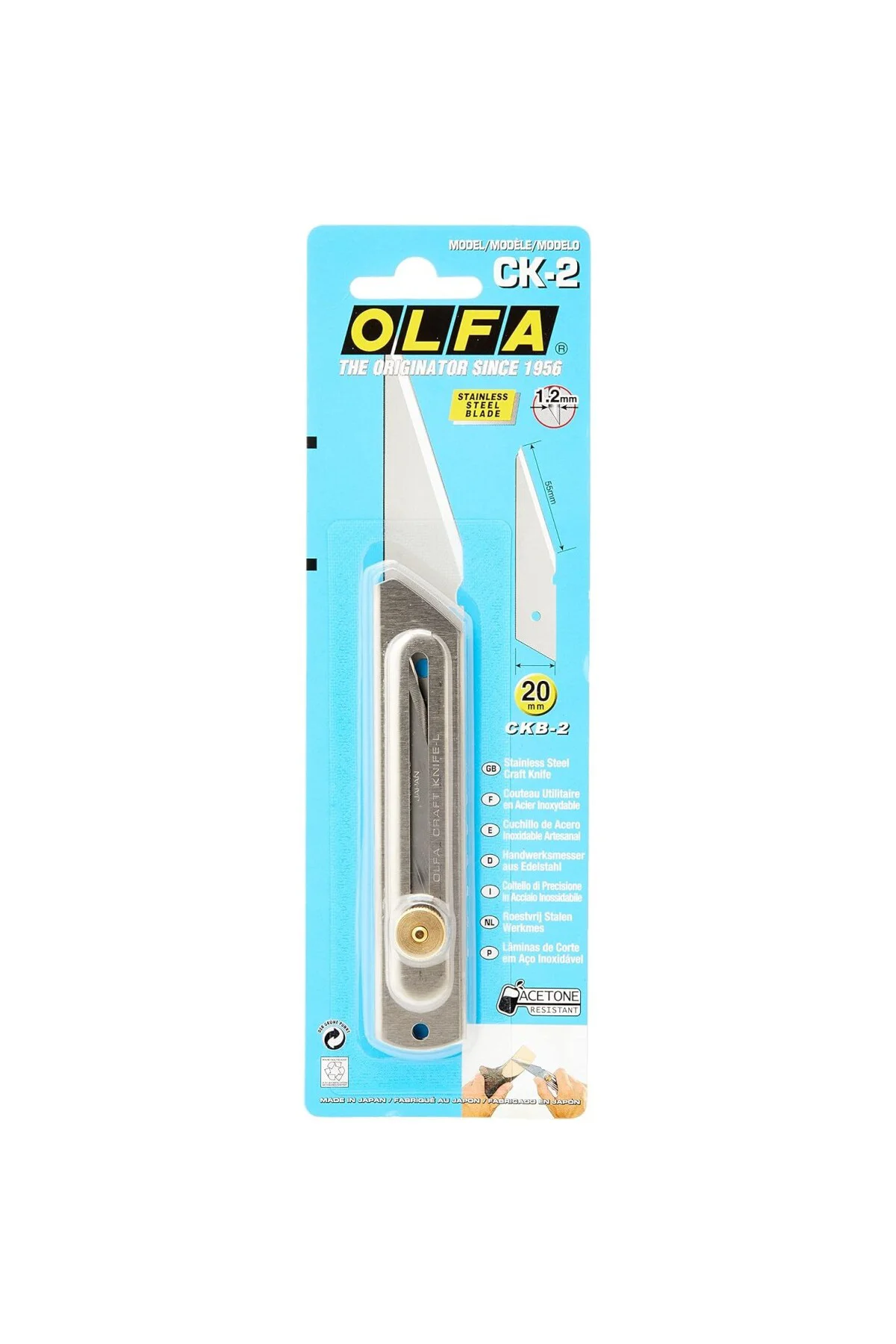 CK-2 maket bıçağı, 20 mm oyma bıçağı ve paslanmaz çelik sap