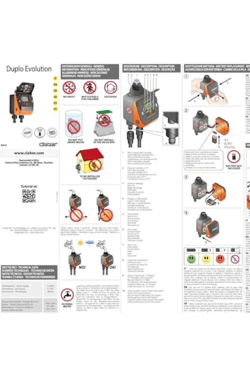 CLABER 8410 AQUADUE EVOLUTION, 2 ÇIKIŞLI OTOMATİK TIMER, SULAMA Z