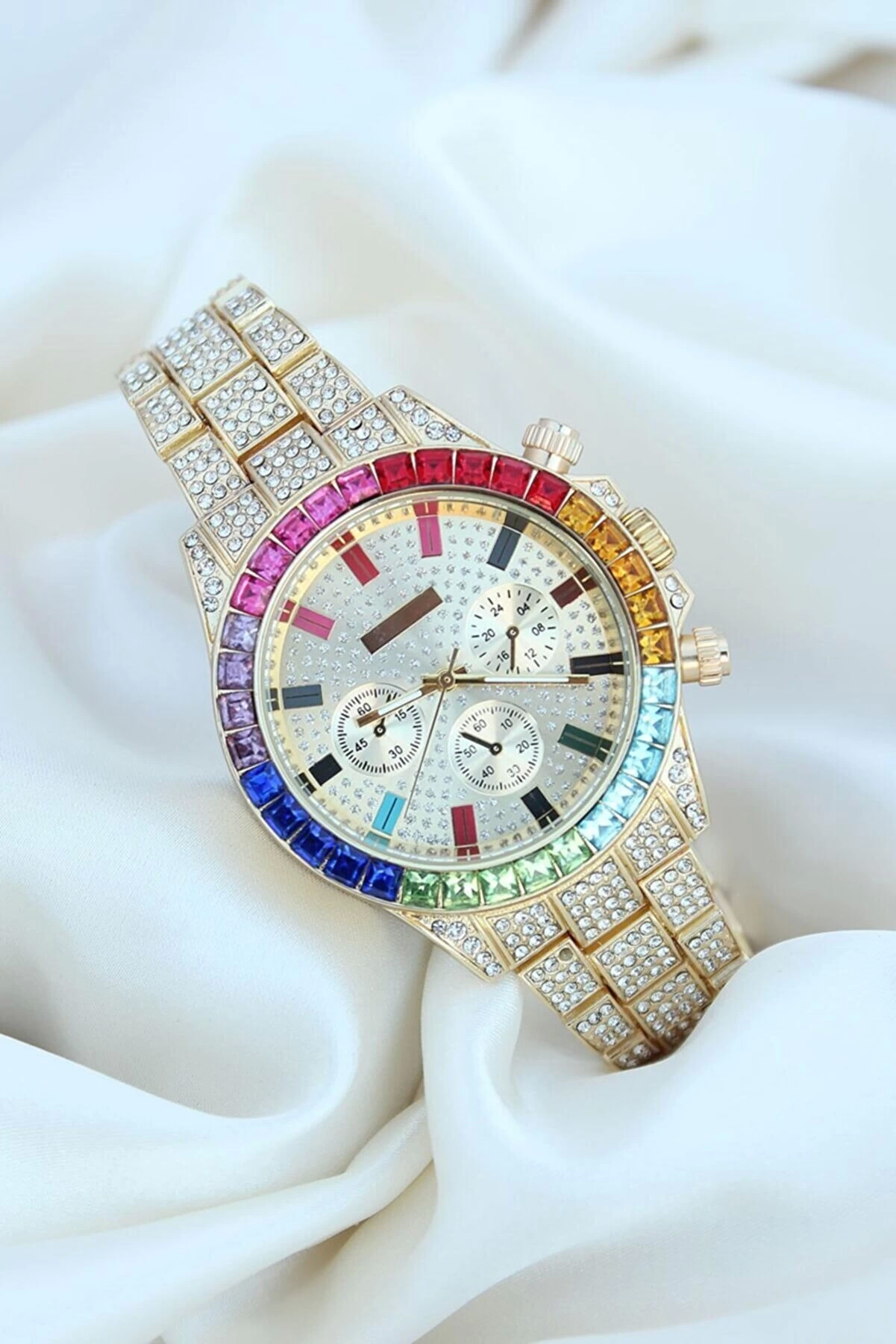 Clariss Trend Gold Metal Kordonlu Zirkon Taş Kaplama Renkli Taşlı