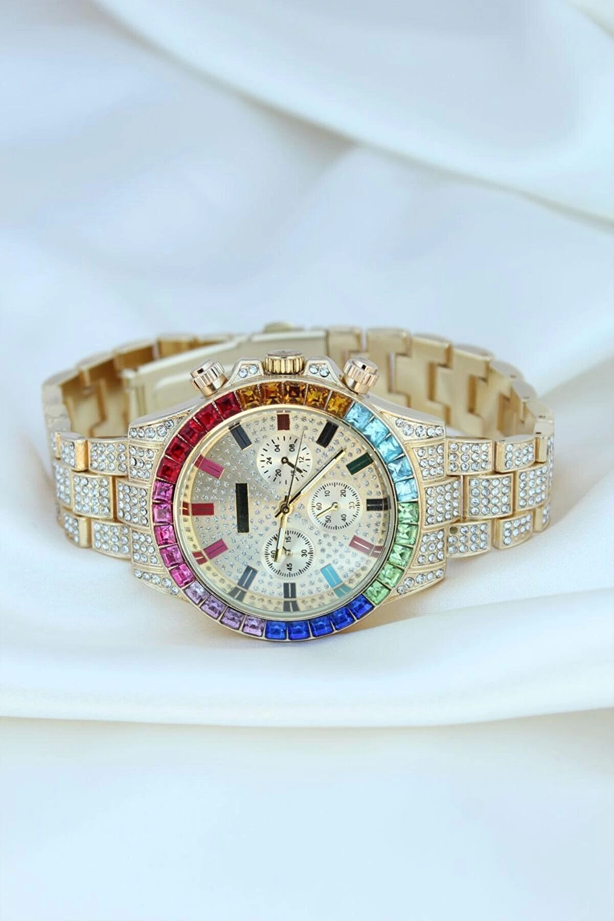 Clariss Trend Gold Metal Kordonlu Zirkon Taş Kaplama Renkli Taşlı