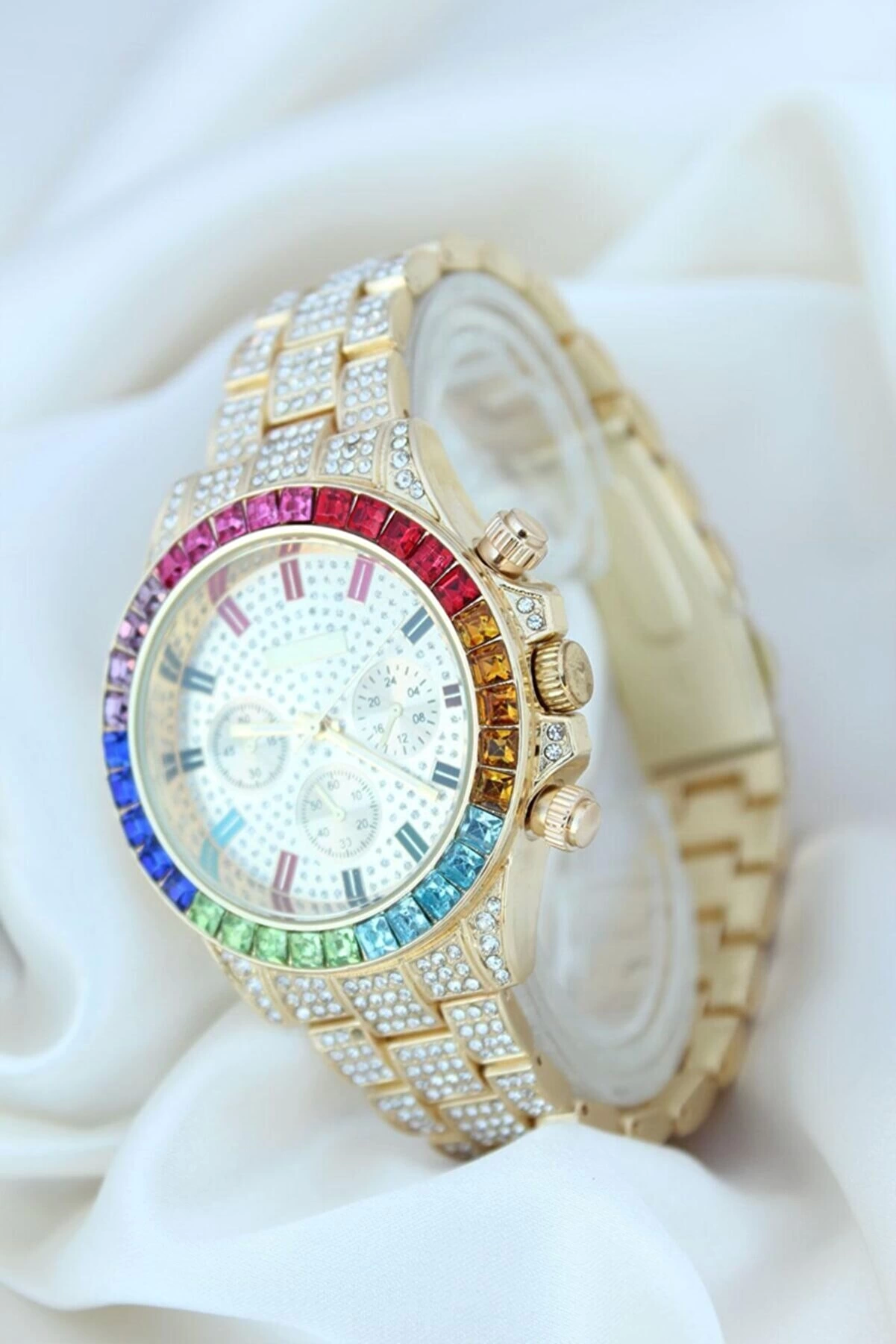 Clariss Trend Gold Metal Kordonlu Zirkon Taş Kaplama Renkli Taşlı