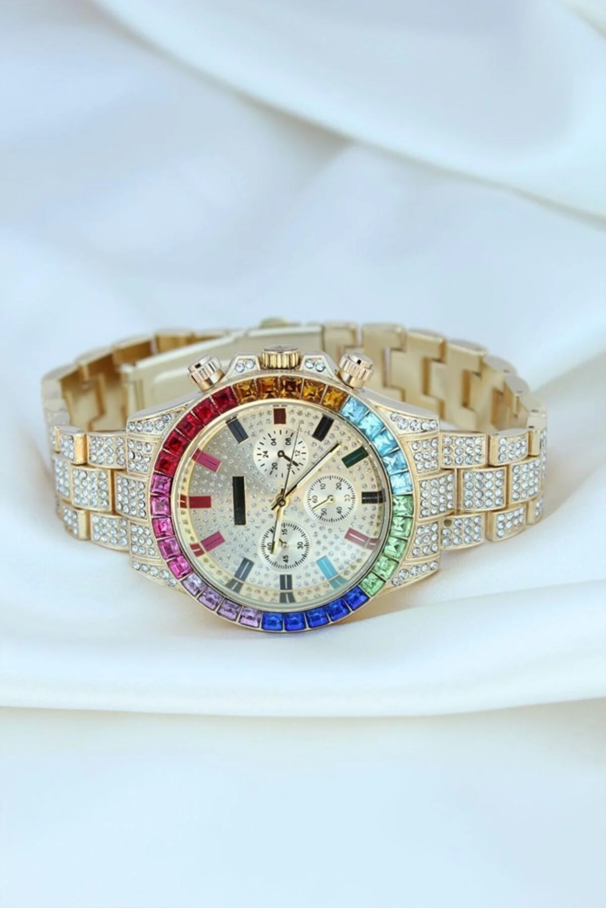 Clariss Trend Gold Metal Kordonlu Zirkon Taş Kaplama Renkli Taşlı