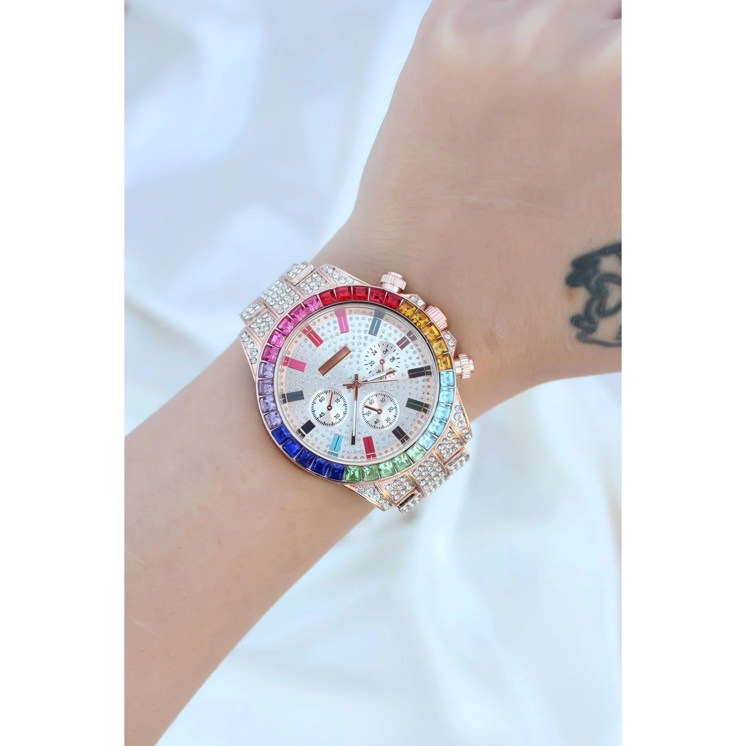 Clariss Trend Rose Metal Kordonlu Zirkon Taş Kaplama Renkli Taşlı