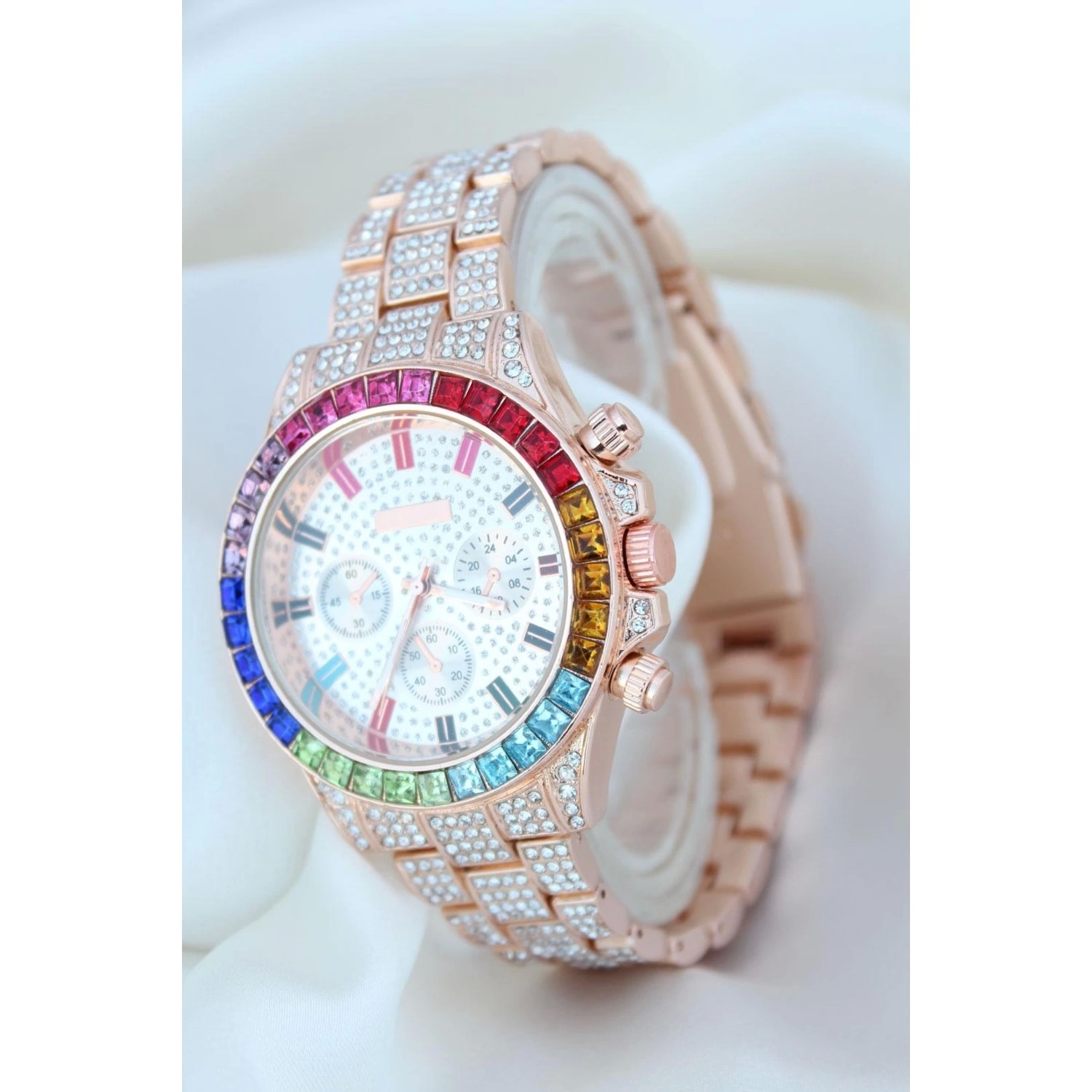 Clariss Trend Rose Metal Kordonlu Zirkon Taş Kaplama Renkli Taşlı