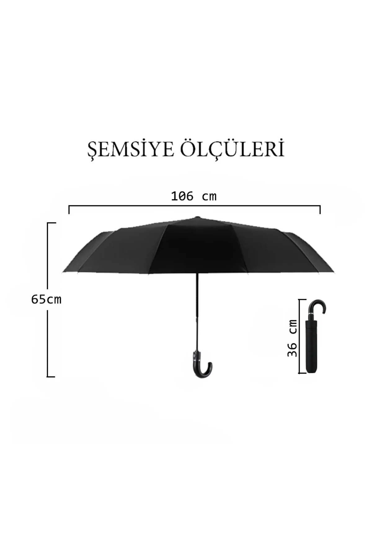Classic – Otomatik Açılır Kapanır Baston Şemsiye | UPF50+ Siyah