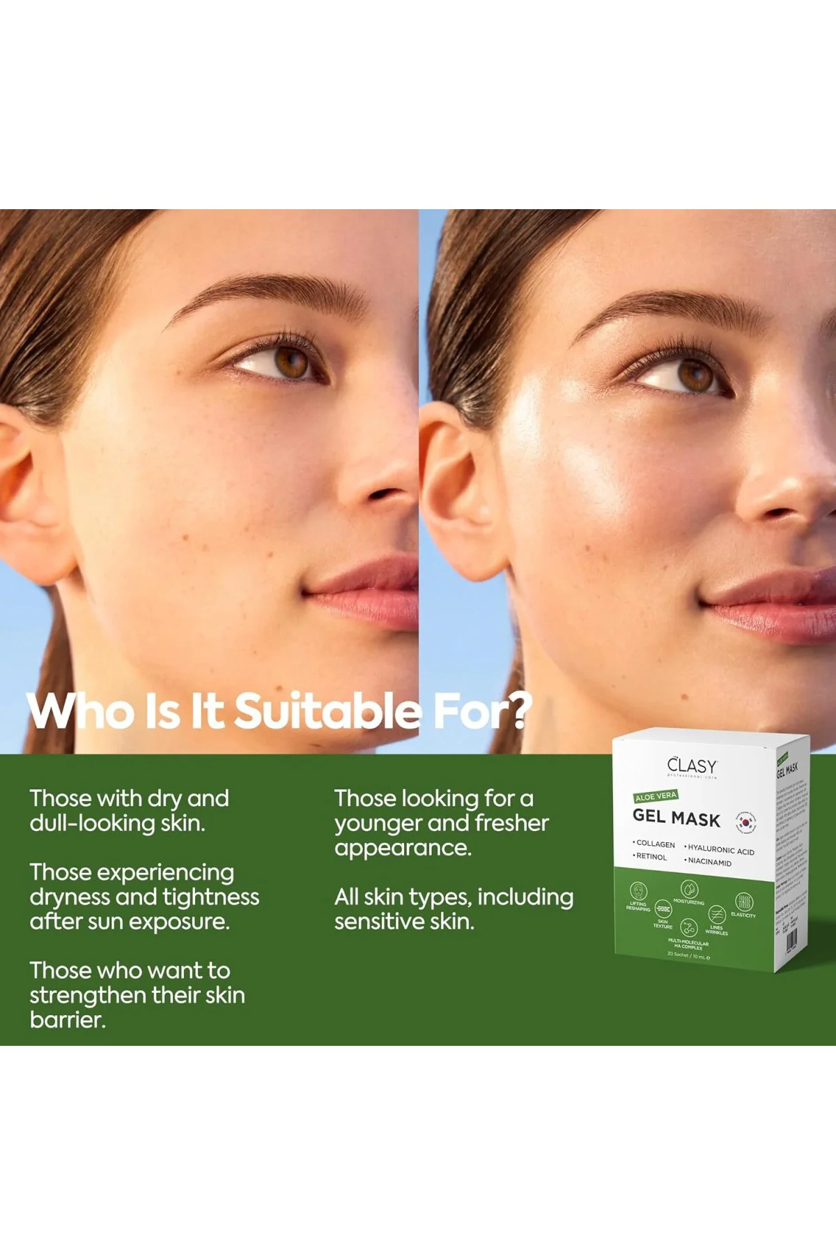 Clasy Care Aloe Vera Jel Maske - Kolajen ve Retinol ile Nemlendir