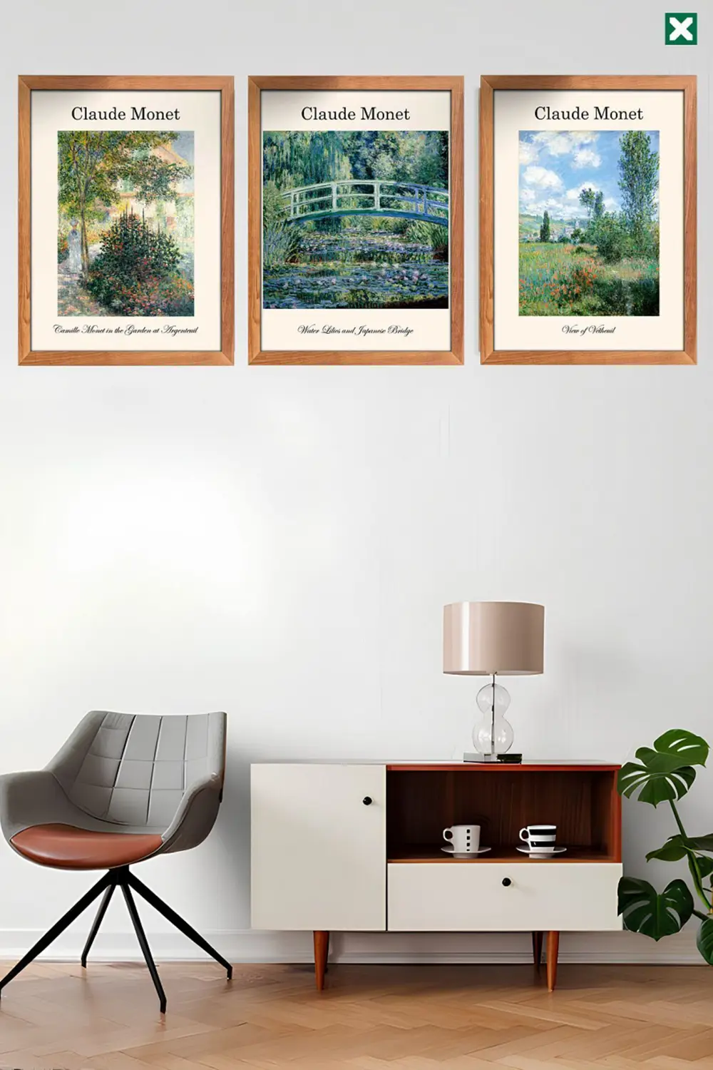 Claude Monet 3'lü set , Çerçeve Görünümlü Modern Mdf Tablo