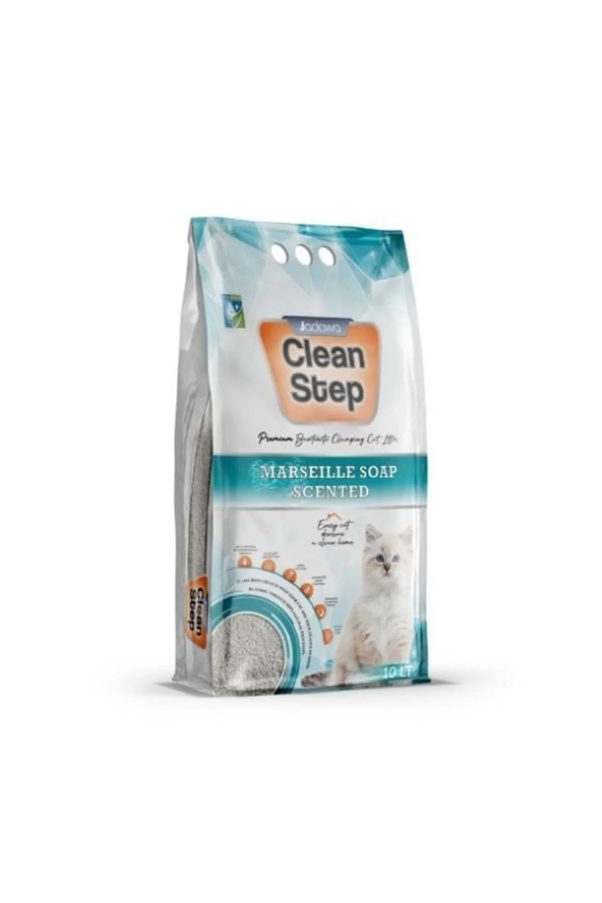 Clean Step Aktif Karbonlu Marsilla Kokulu İnce Taneli Topaklanan Bentonit Kedi Kumu 10 Lt