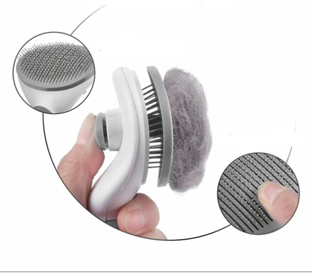 Clean  Ucu Toplu Kedi Köpek Basmalı Otomatik Temizlenen Tarak Gri